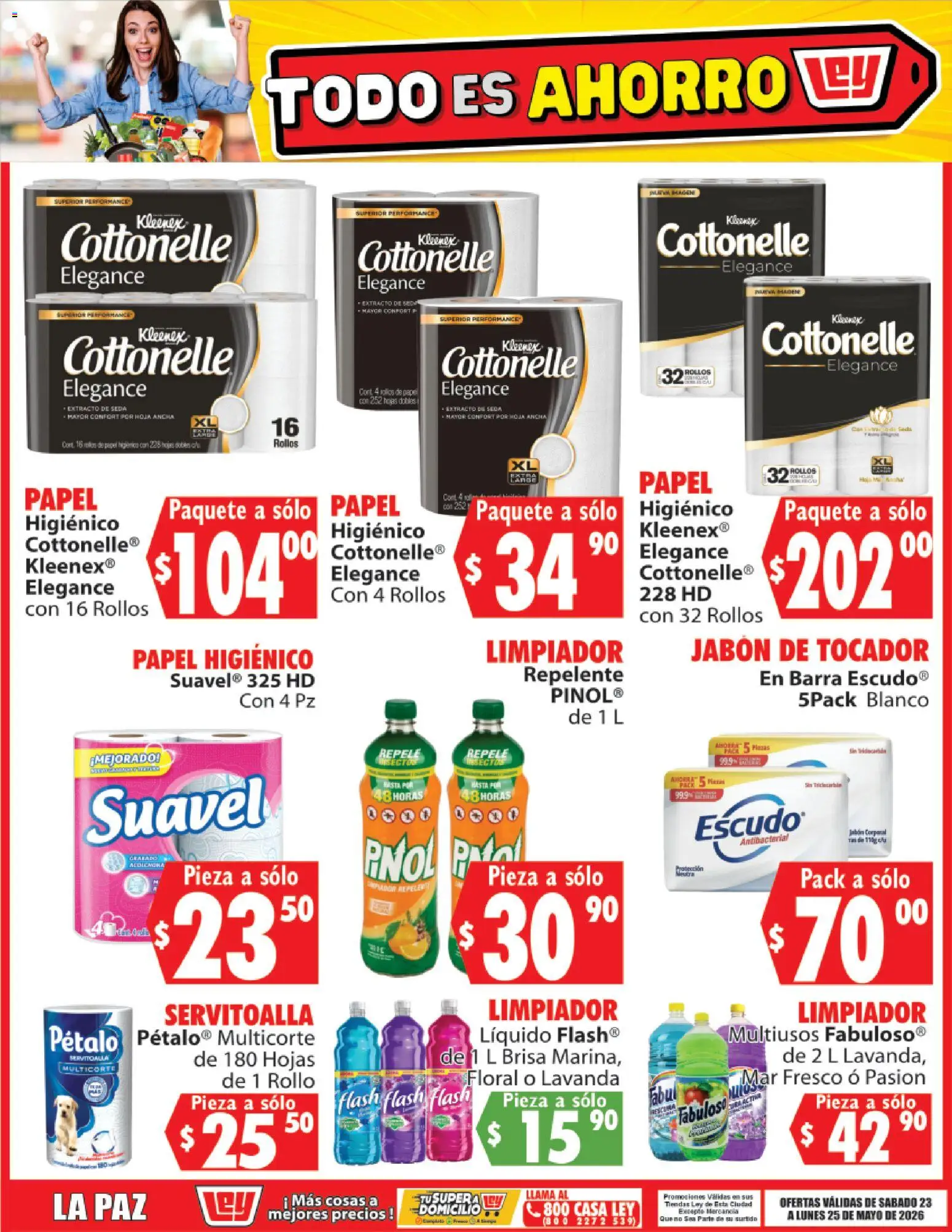 Nuevas ofertas de Casa Ley válidas en toda la República Mexicana desde el 23.05.2026. ¡Encuentra las mejores ofertas en Casa Ley folleto Todo es ahorro! | Página: 9 | Productos: Limpiador, Repelente, Barra, Jabón