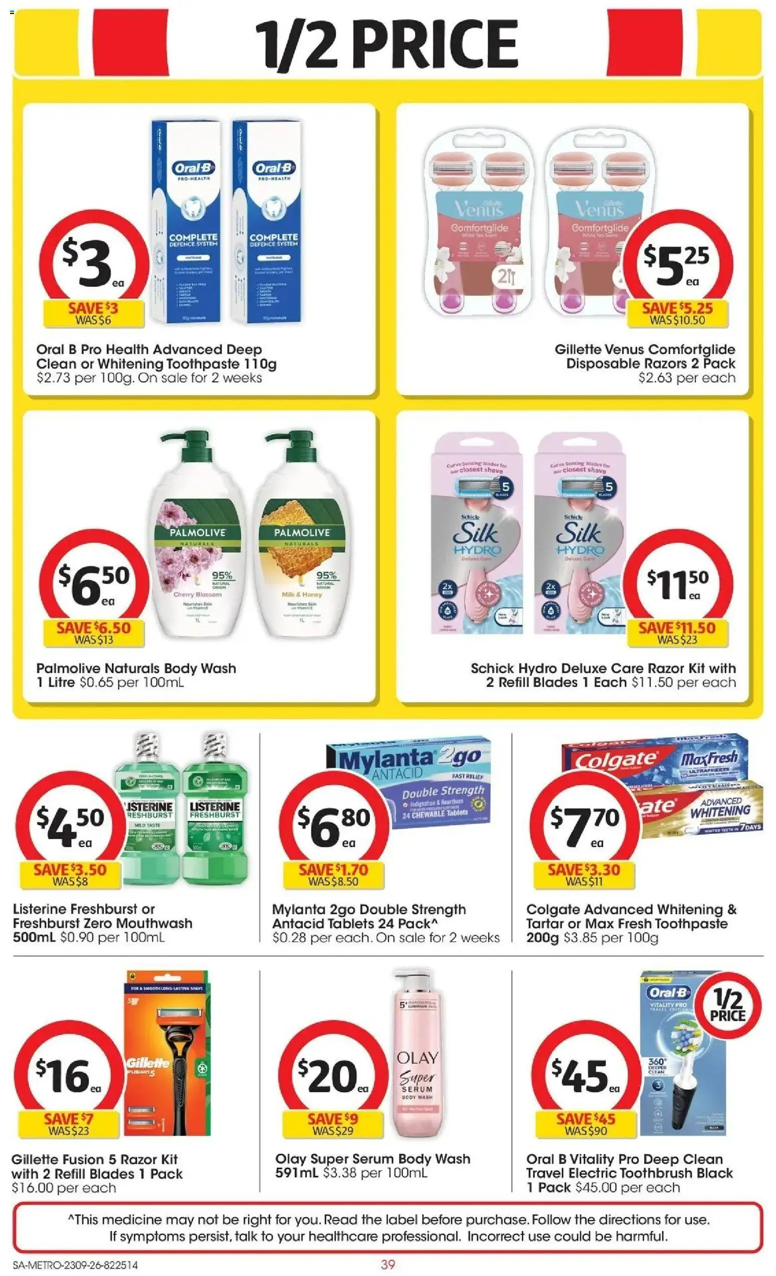 ﻿Coles catalogue valid from 23/09/2026 > Online Australia | Page: 39 | Products: Listerine, Toothpaste, Mouthwash, Razor