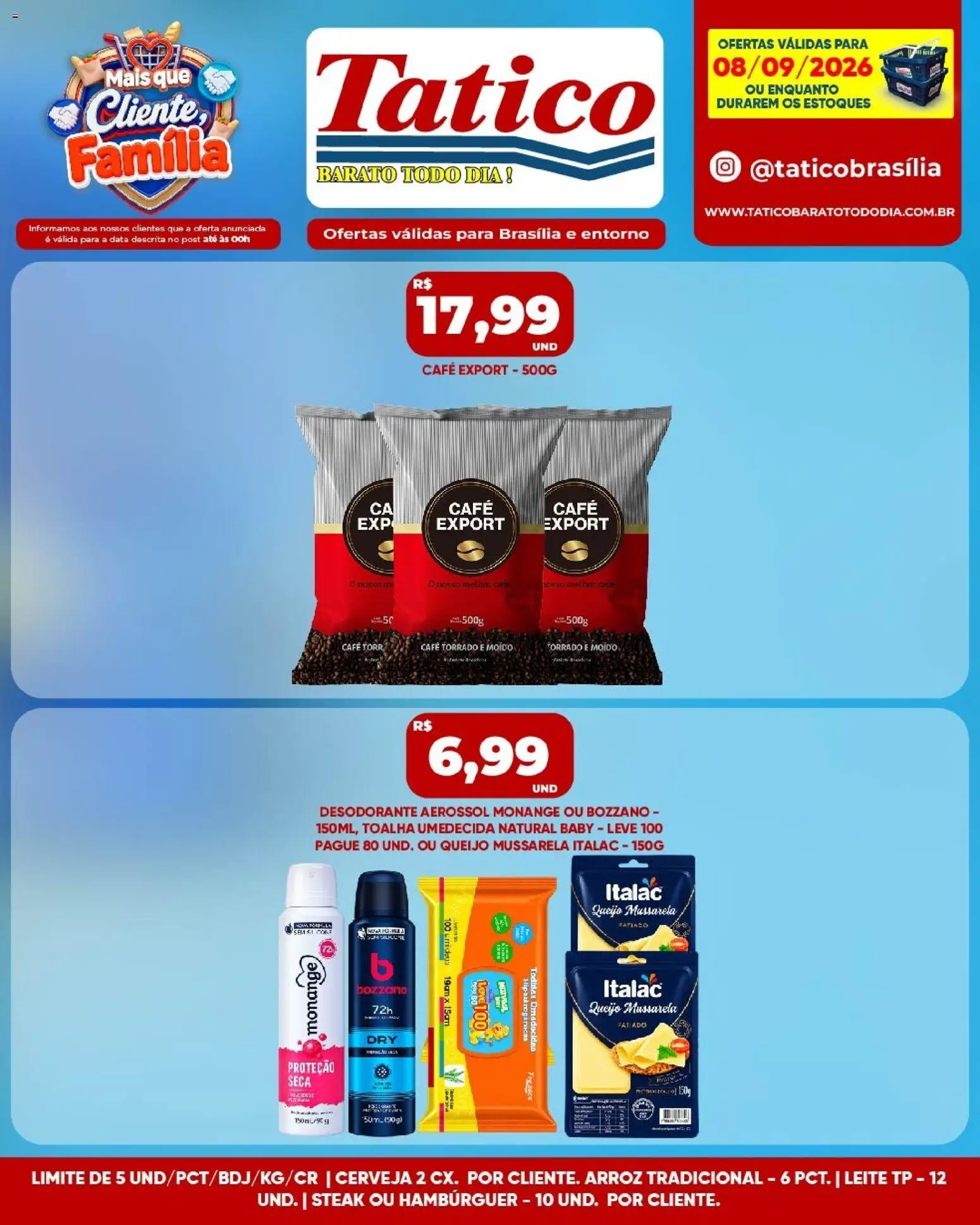 Tatico Folheto - válido de 08/09/2026 | Página: 7 | Produtos: Leite, Queijo, Arroz, Toalha umedecida