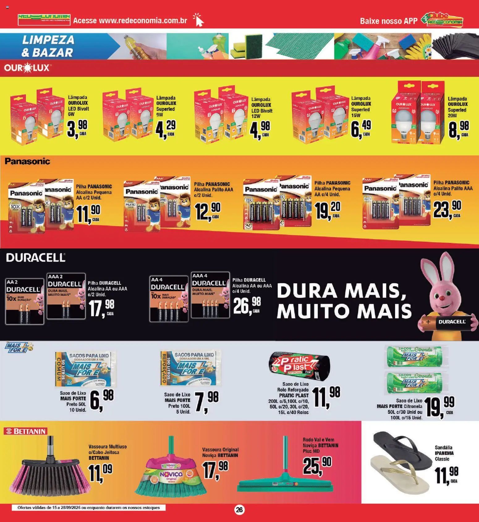 RedEconomia Folheto - válido de 28/09/2026 | Página: 26 | Produtos: Lâmpada, Rolo, Vassoura, Rodo