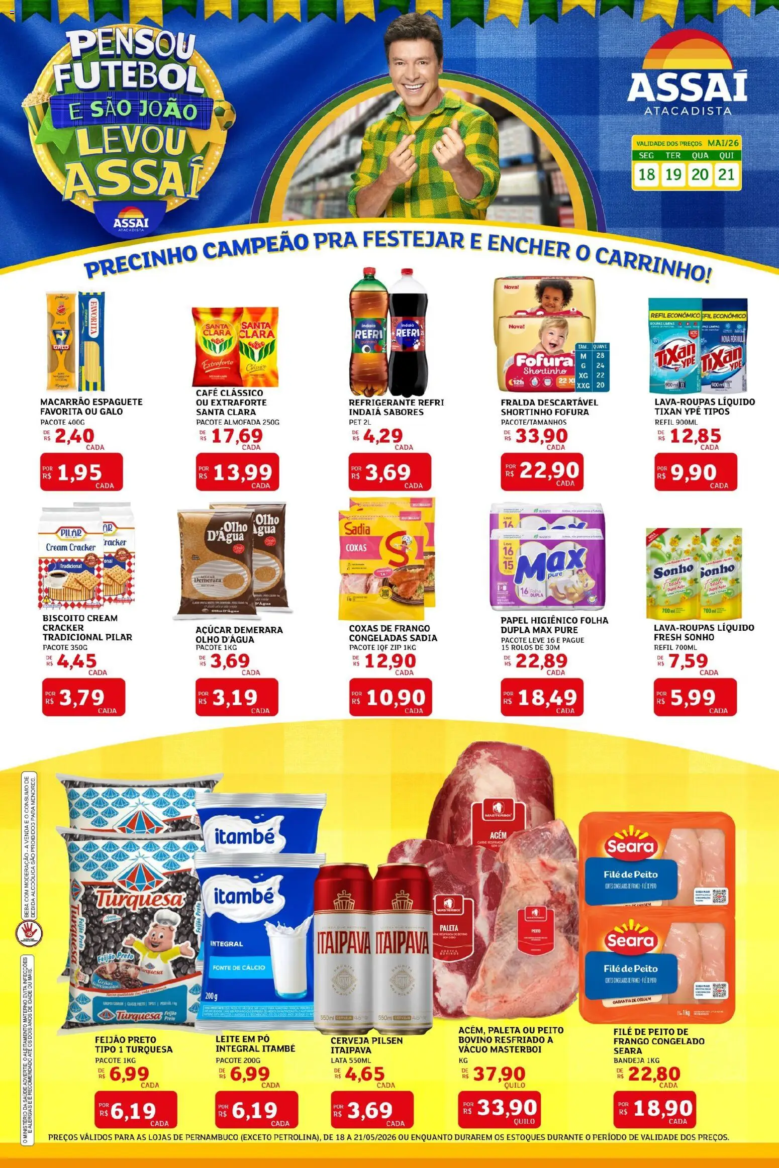 Assaí Atacadista Folheto - válido de 18.05.2026 | Página: 1 | Produtos: Pó, Açúcar demerara, Carne, Bandeja