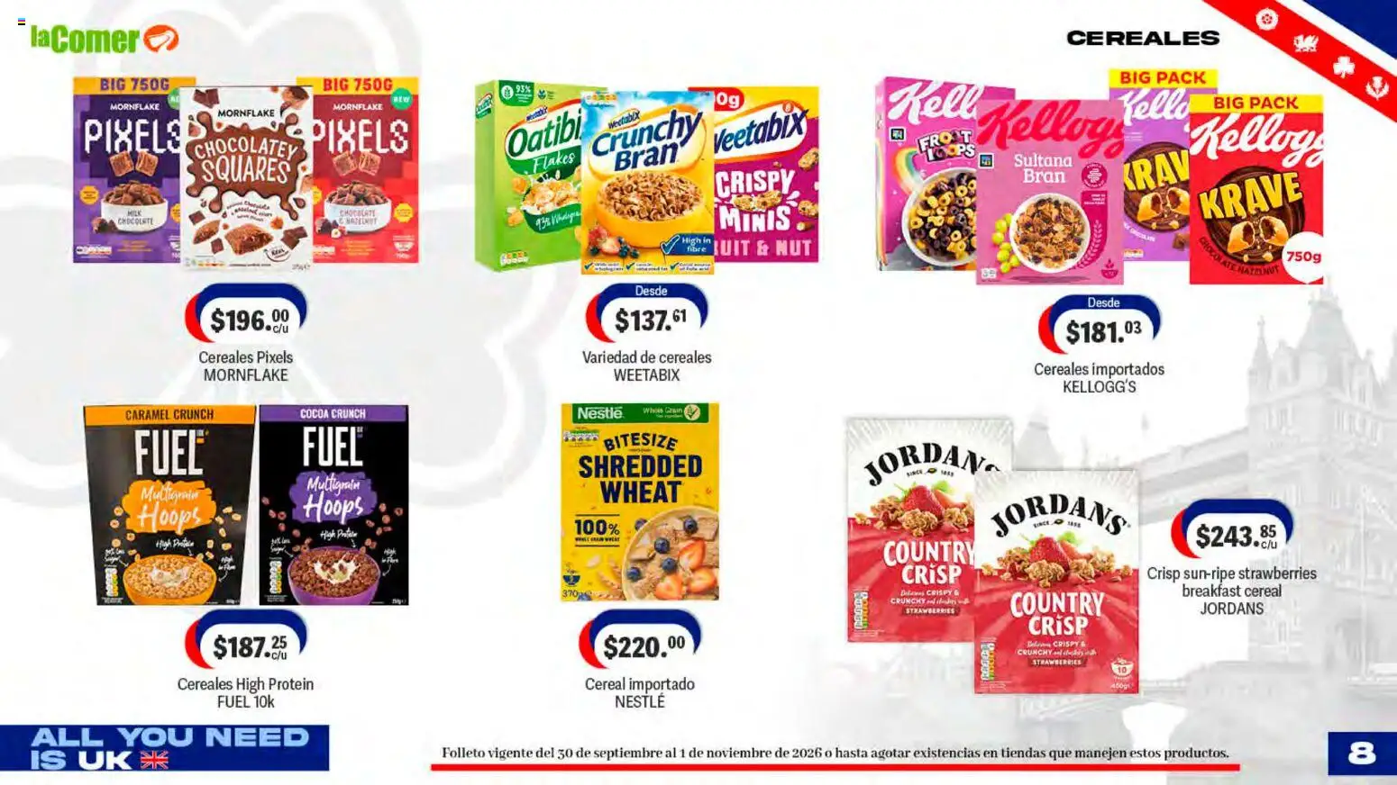 Nuevas ofertas de La Comer válidas en toda la República Mexicana desde el 30/09/2026. ¡Encuentra las mejores ofertas en La Comer folleto! | Página: 8 | Productos: Chocolate, Cereales