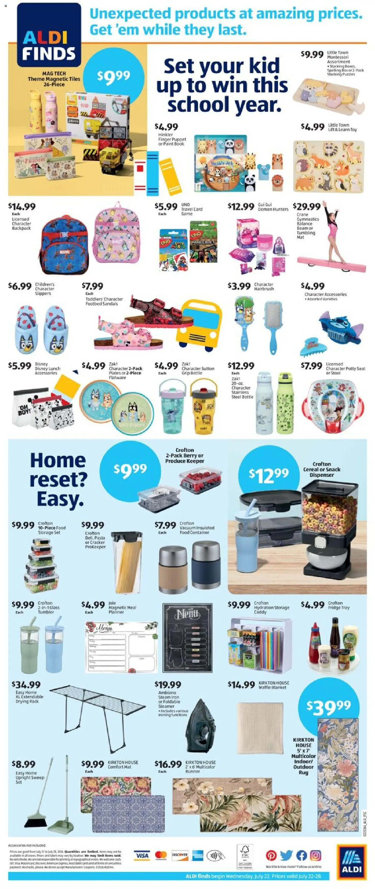 Aldi Weekly Ad - valid from 07/22/2026 | Page: 2 | Products: Blanket, Sandals, Backpack, Iron