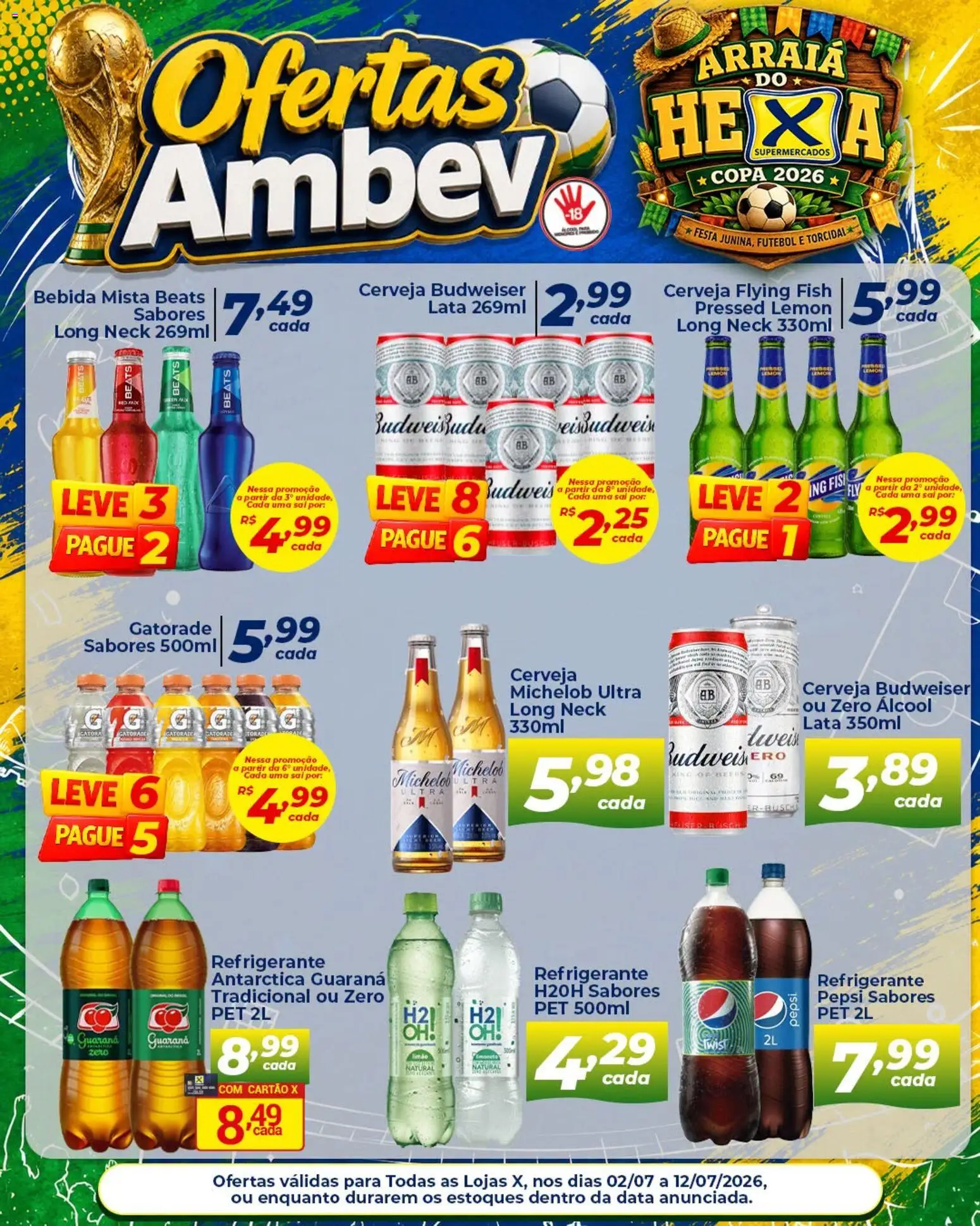 X Supermercados Folheto - válido de 02/07/2026 | Página: 1 | Produtos: Gatorade, Cerveja, Copa, Bebida