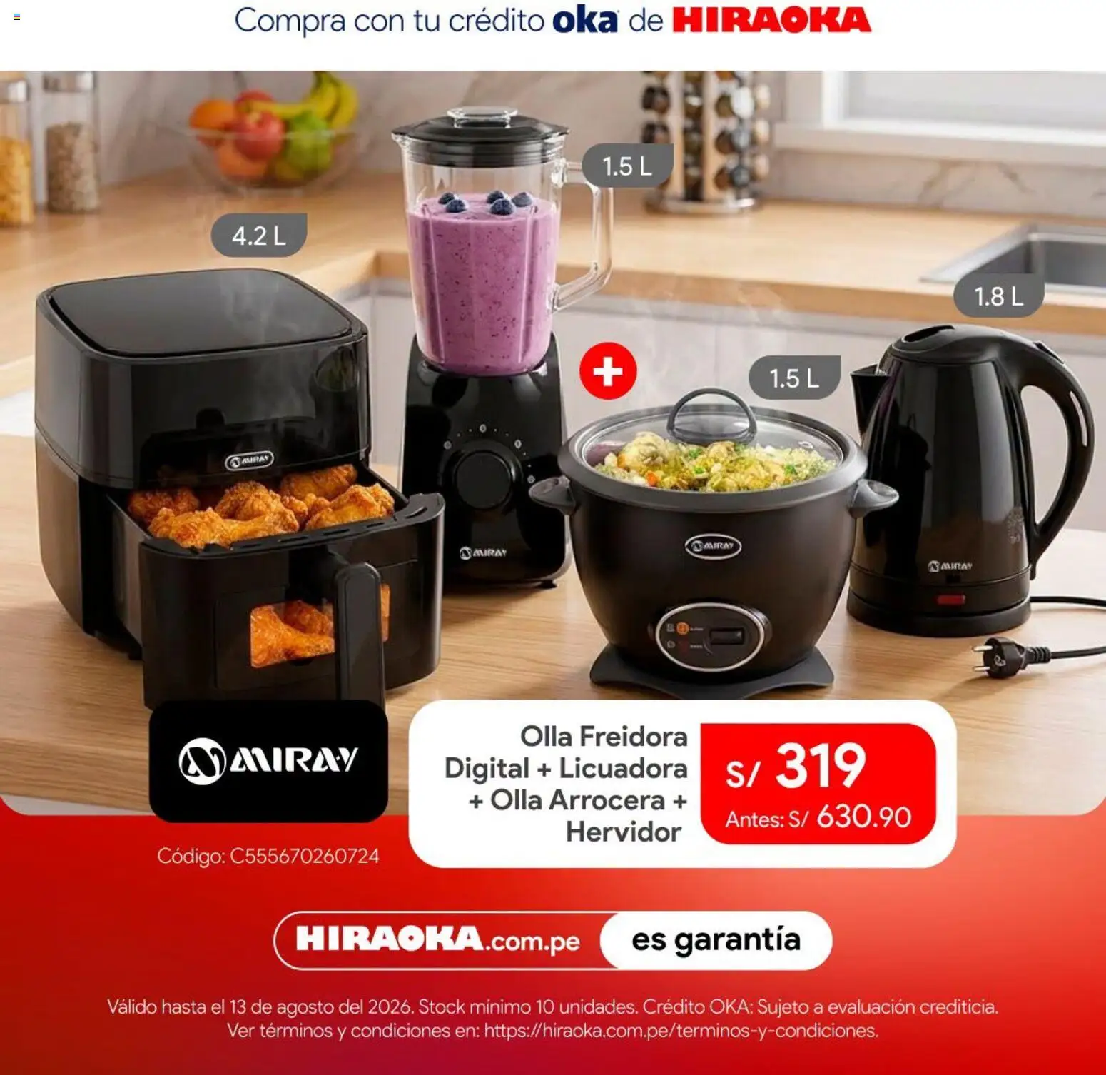 Catálogo Hiraoka válido desde 11/08/2026 | Página: 6 | Productos: Arrocera, Hervidor, Freidora, Licuadora
