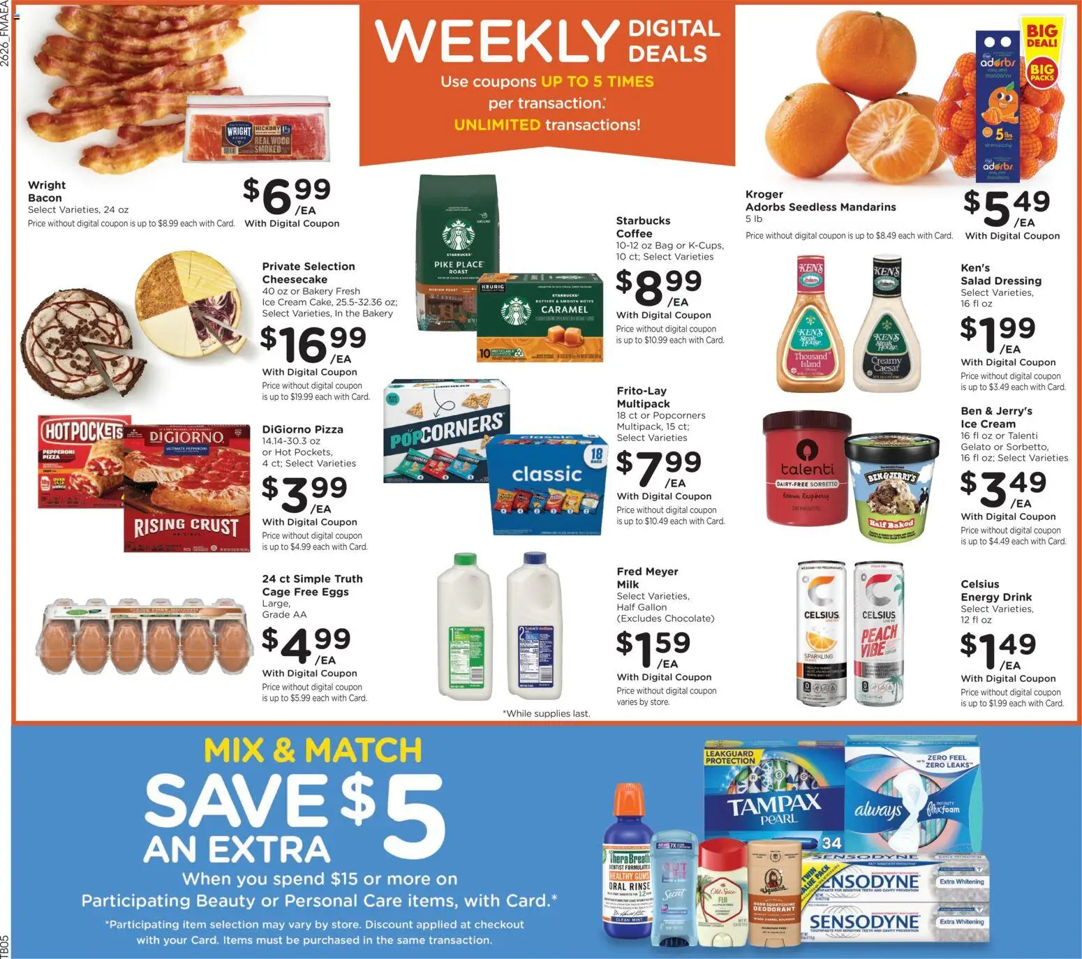 Fred Meyer Weekly Ad - valid from 07/29/2026 | Page: 3 | Products: Eggs, Pizza, Deodorant, Cheesecake