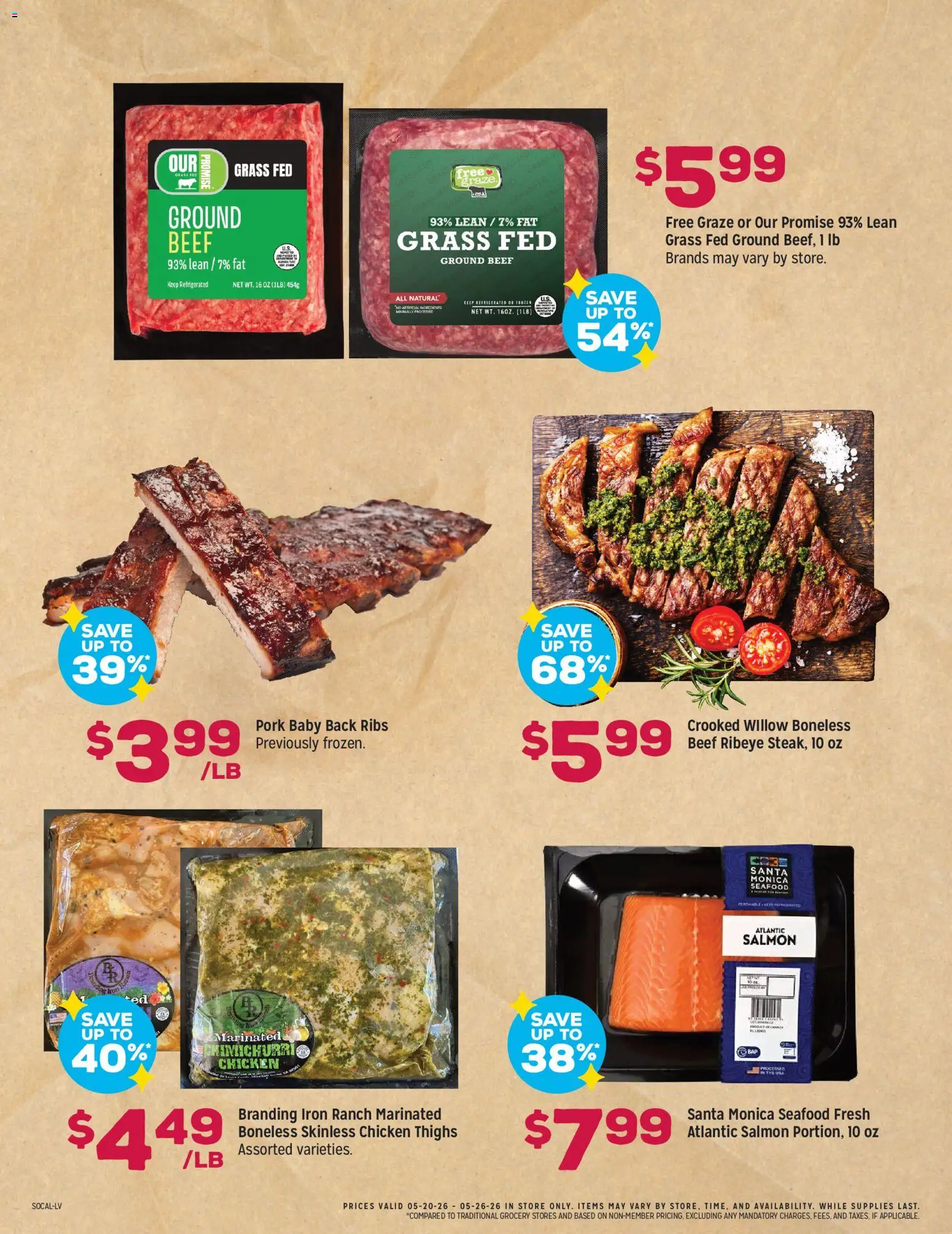 Grocery Outlet Weekly Ad - CA - valid from 20.05.2026 | Page: 2 | Products: Pork, Beef, Seafood, Iron