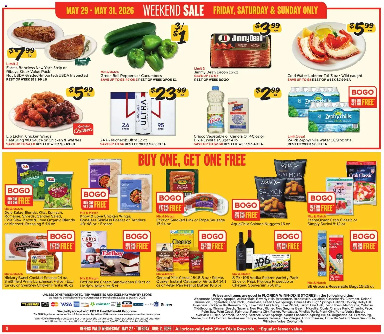 Winn Dixie Weekly Ad - valid from 27.05.2026 | Page: 8 | Products: Butter, Cream, Salad, Freezer