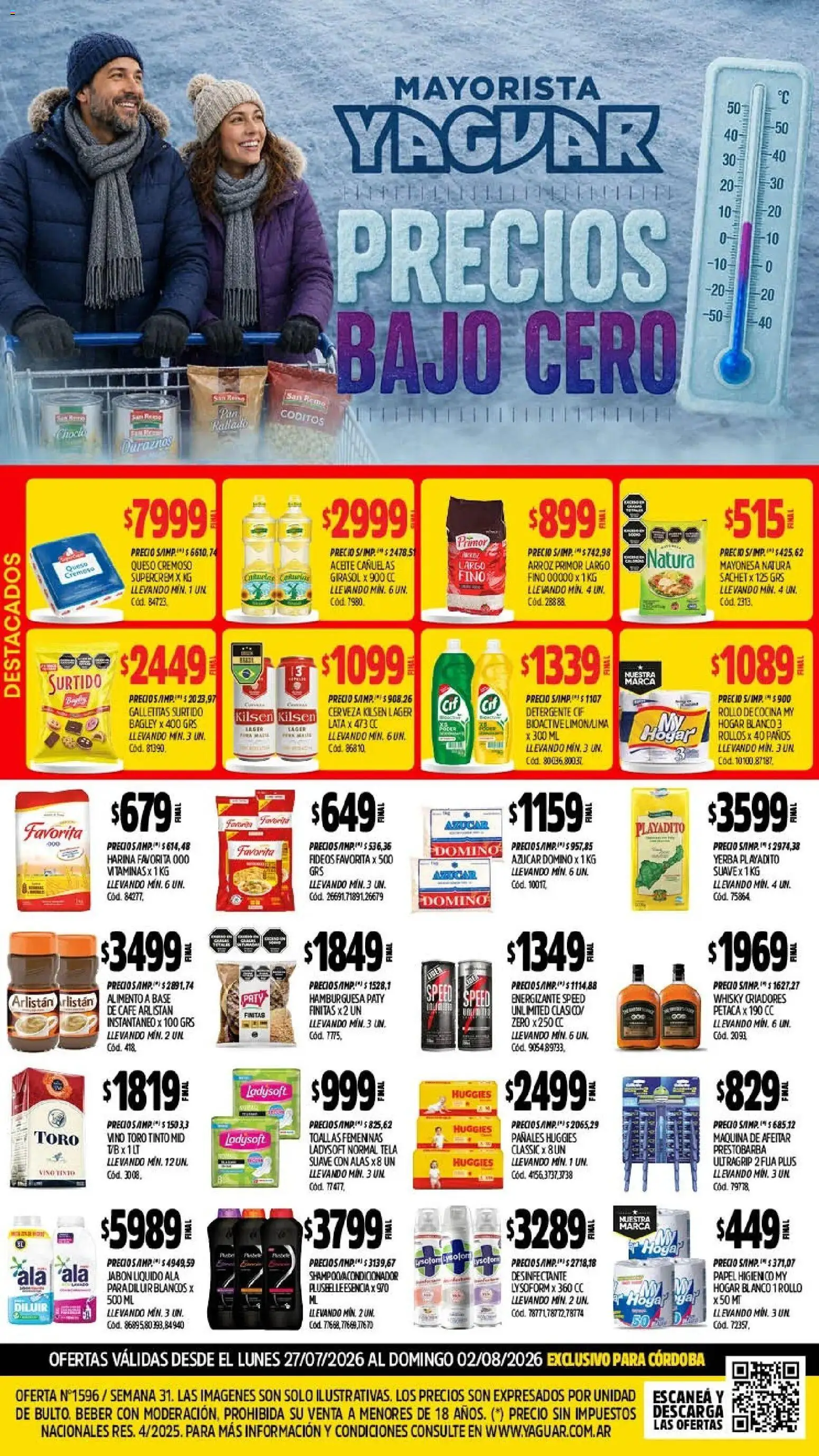 Yaguar - Oferta Semanal Córdoba │ válido desde el 27/07/2026 | Página: 1 | Productos: Whisky, Desinfectante, Maquina de afeitar, Jabón líquido