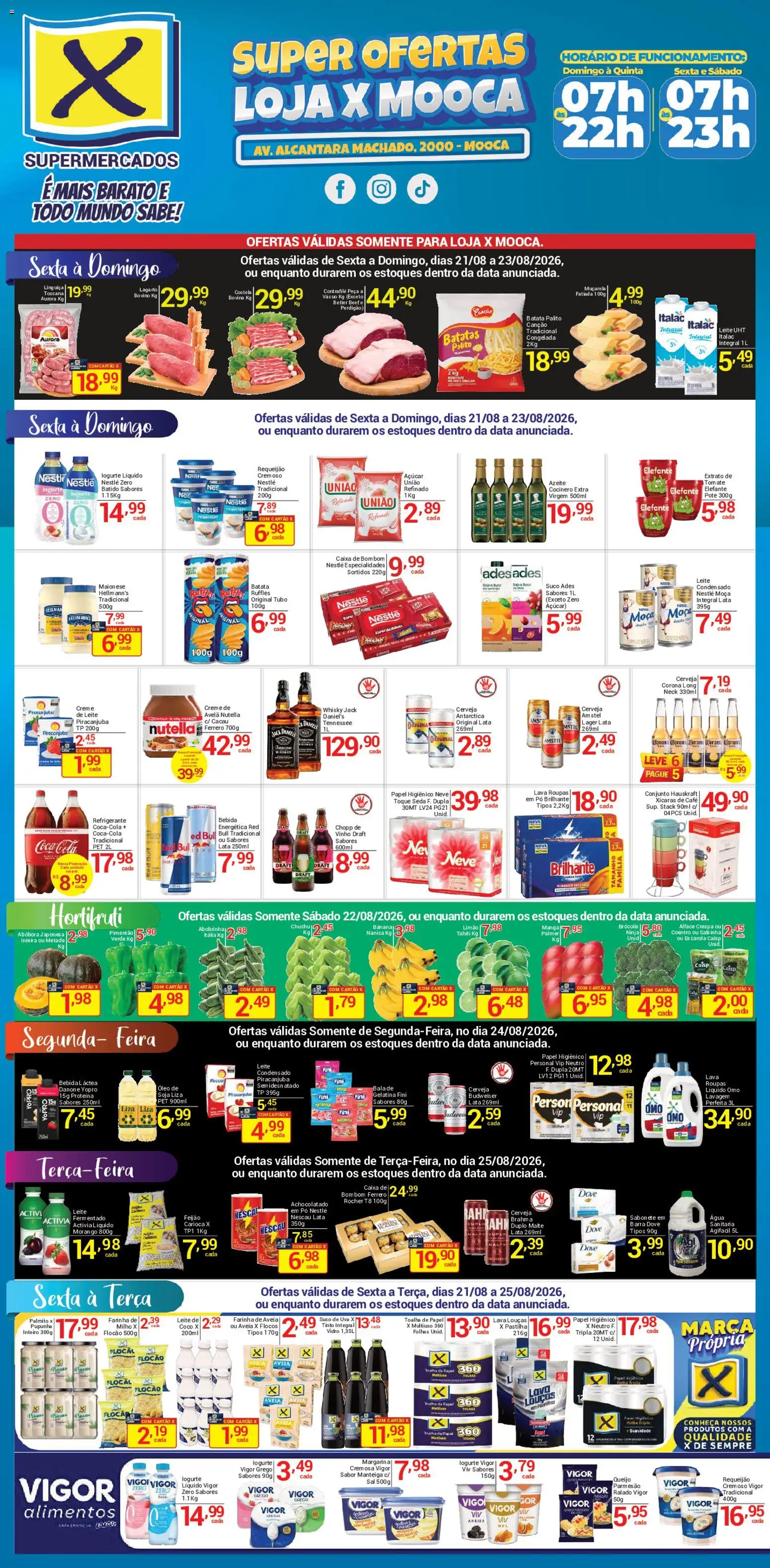 X Supermercados Folheto - válido de 21/08/2026 | Página: 1 | Produtos: Xícaras, Batata, Dove, Proteína