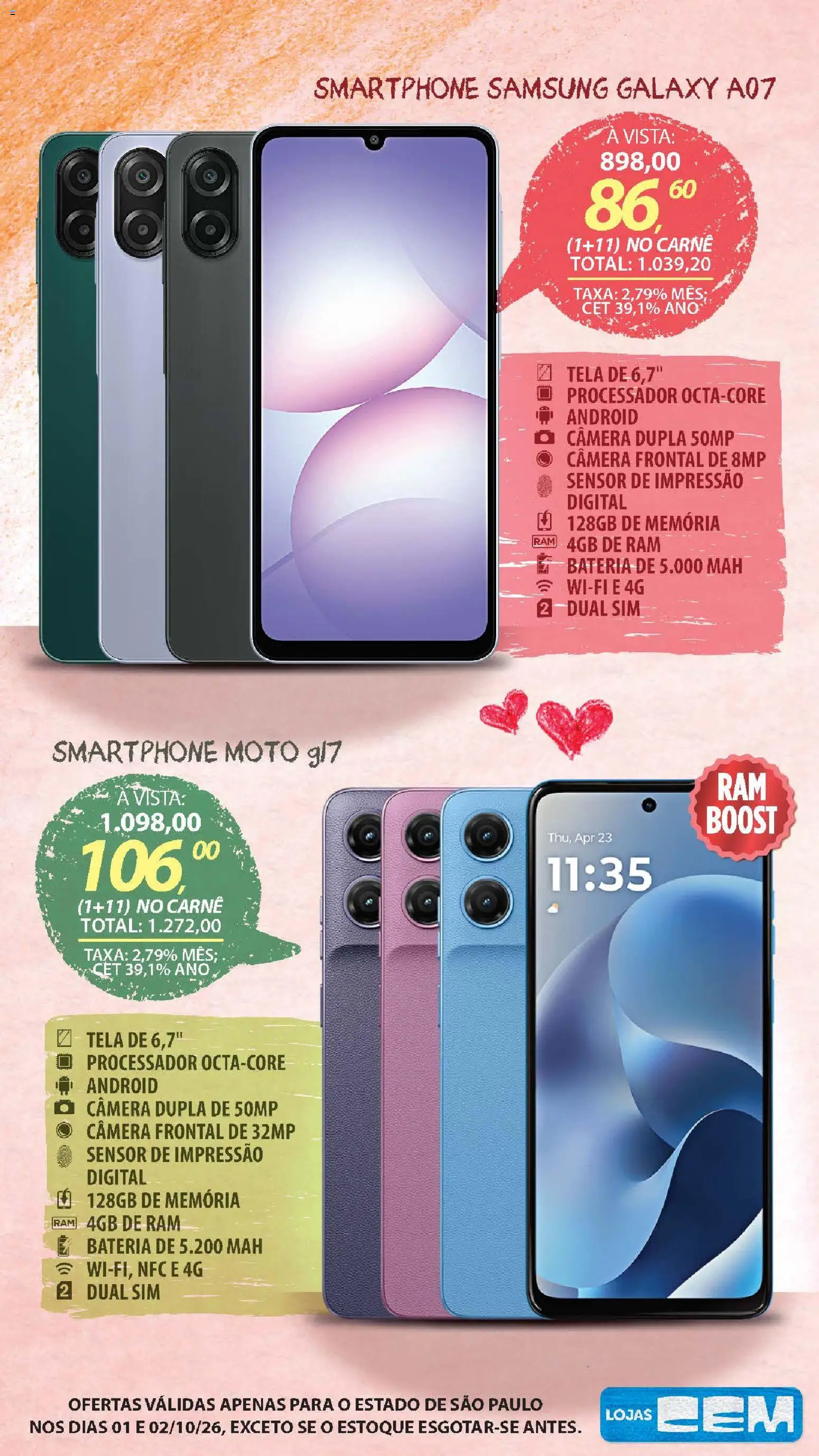 Lojas Cem Folheto - válido de 01/10/2026 | Página: 33 | Produtos: Memória ram, Processador, Smartphone, Câmera