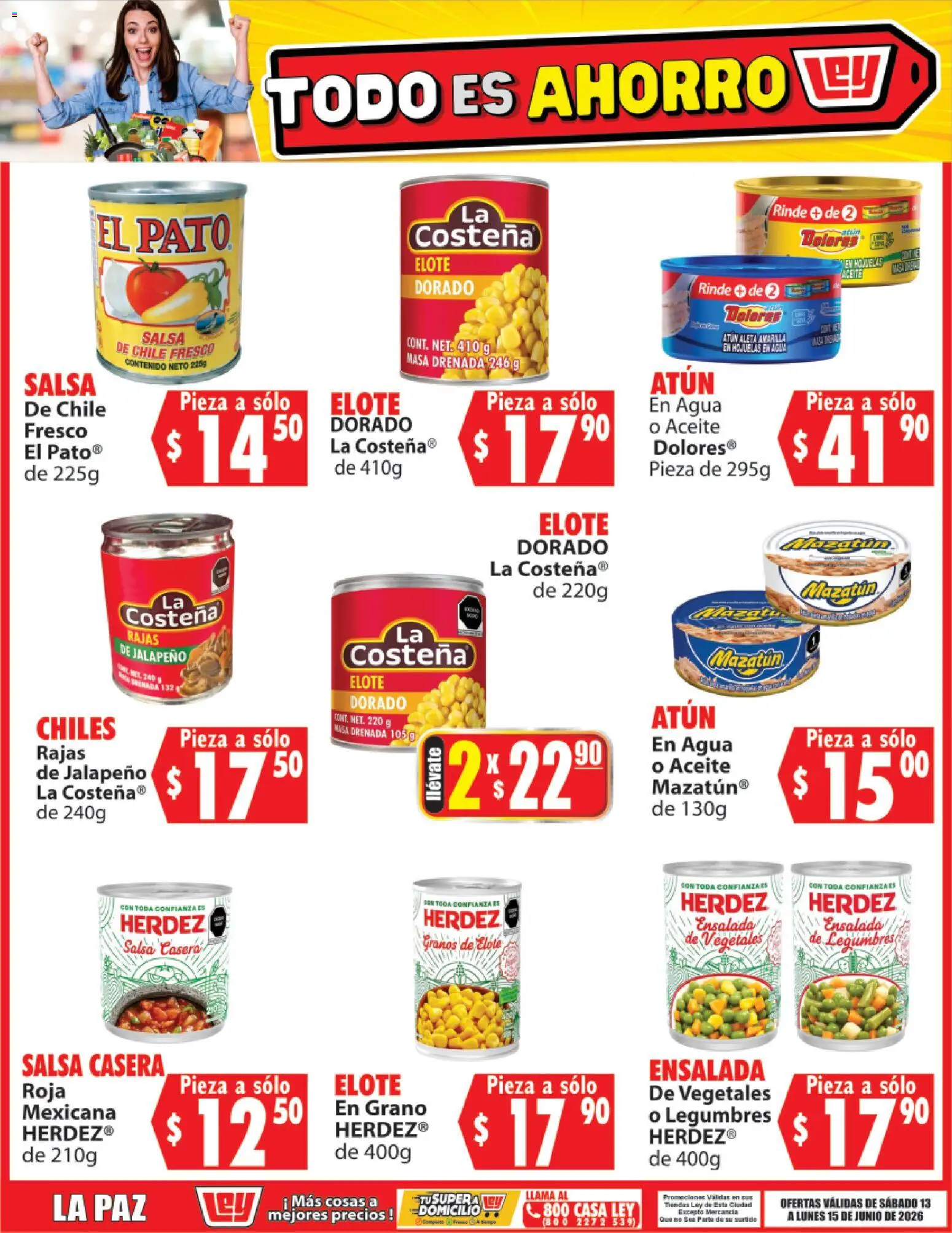 Nuevas ofertas de Casa Ley válidas en toda la República Mexicana desde el 13.06.2026. ¡Encuentra las mejores ofertas en Casa Ley folleto Todo es ahorro! | Página: 5 | Productos: Pera, Atún, Aceite, Ensalada