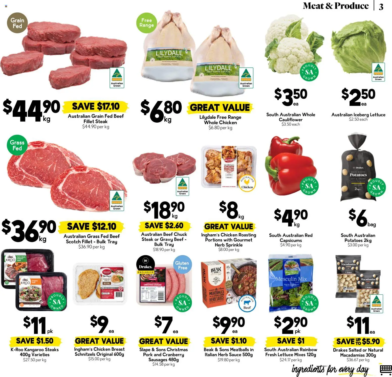 Drakes catalogue - valid from 01/07/2026 | Page: 3 | Products: Lettuce, Potatoes, Steak, Sausage