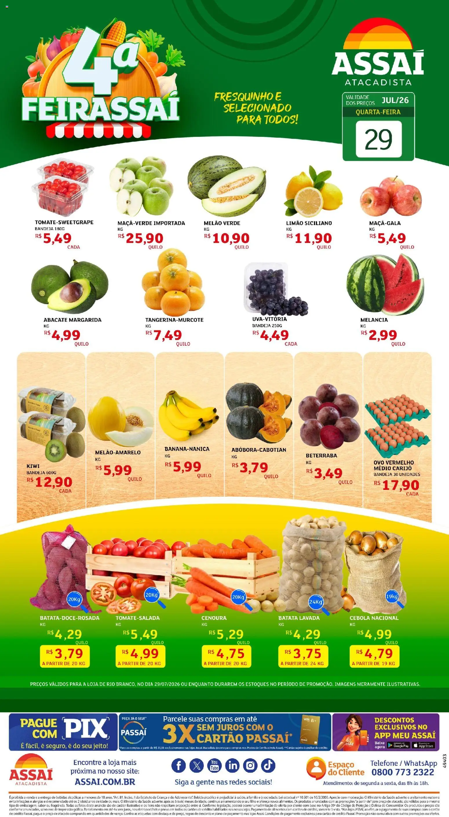 Assaí Atacadista Folheto - válido de 29/07/2026 | Página: 1 | Produtos: Pneus, Base, Kiwi, Batata