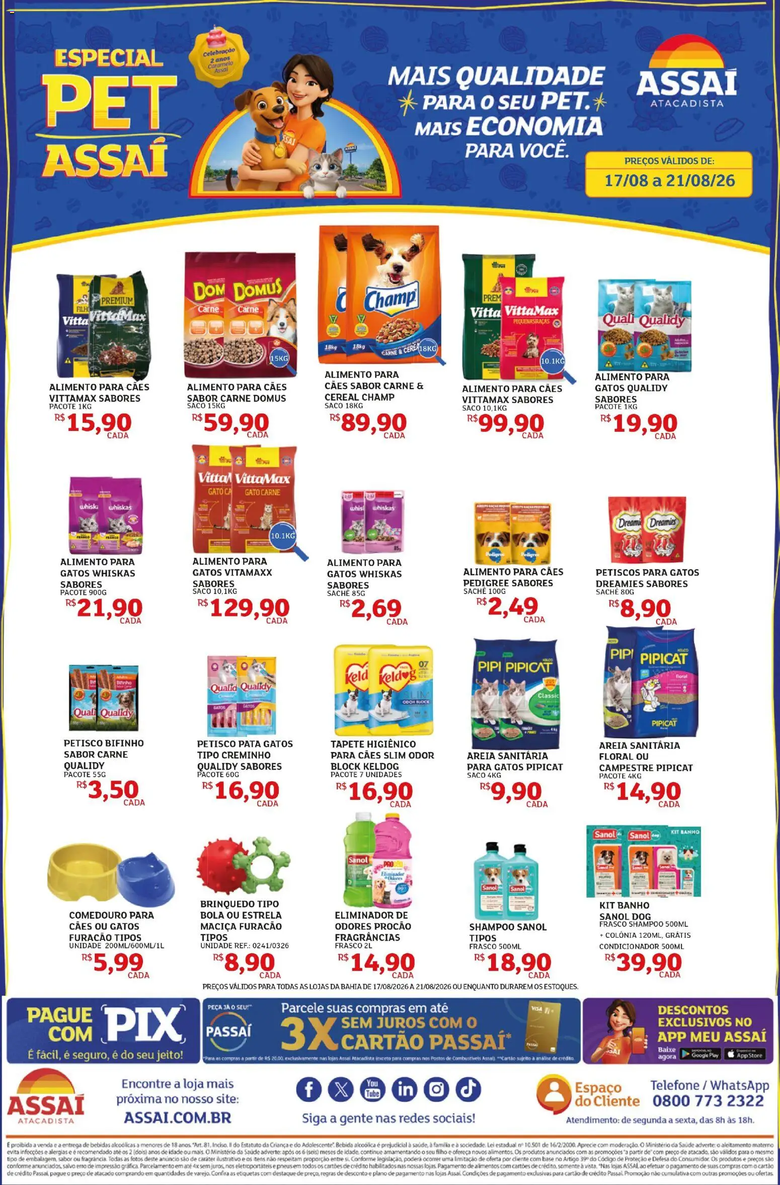 Assaí Atacadista Folheto - válido de 17/08/2026 | Página: 1 | Produtos: Petiscos, Condicionador, Tapete higiênico, Bebida