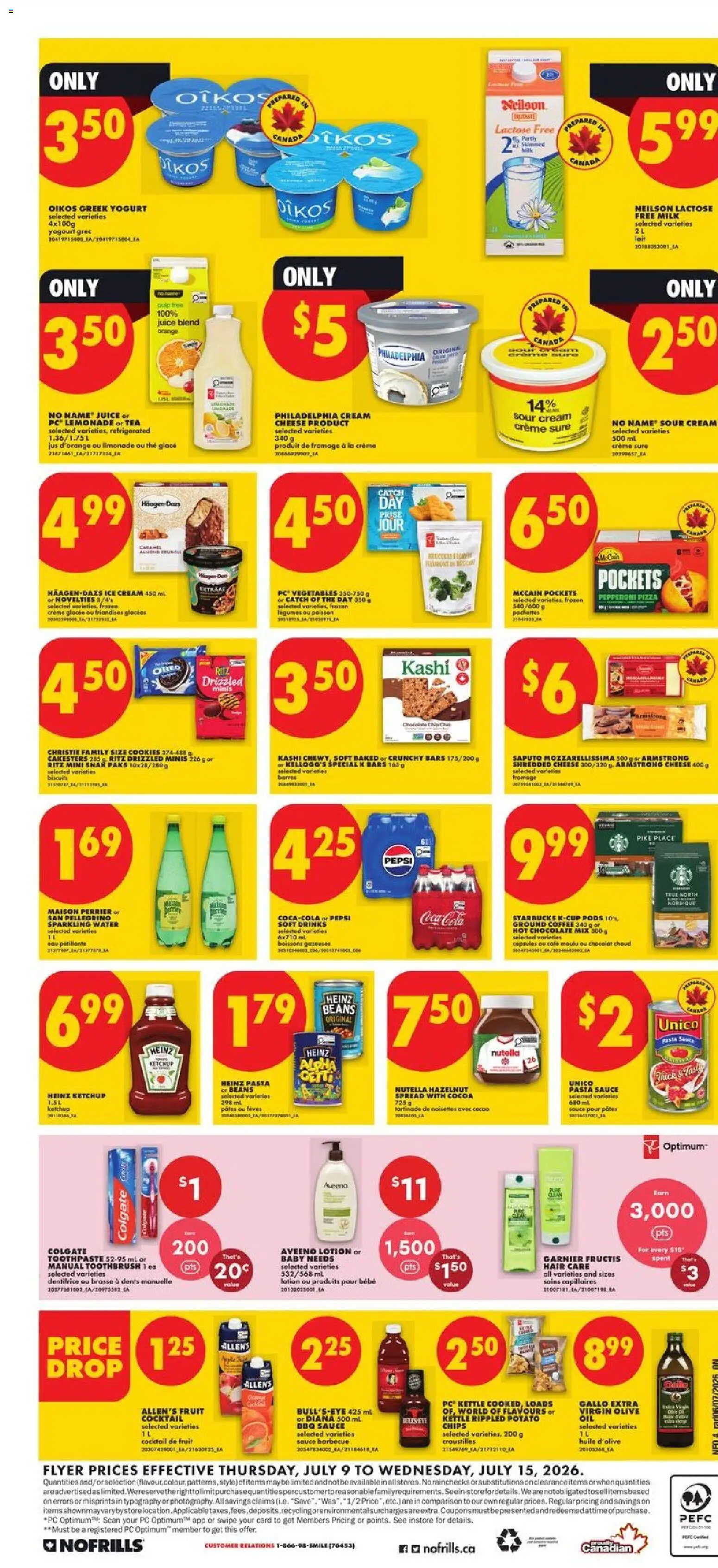 No Frills flyer valid from Jul 9, 2026 | Page: 4 | Products: Chips, Ketchup, Kettle, Yogurt