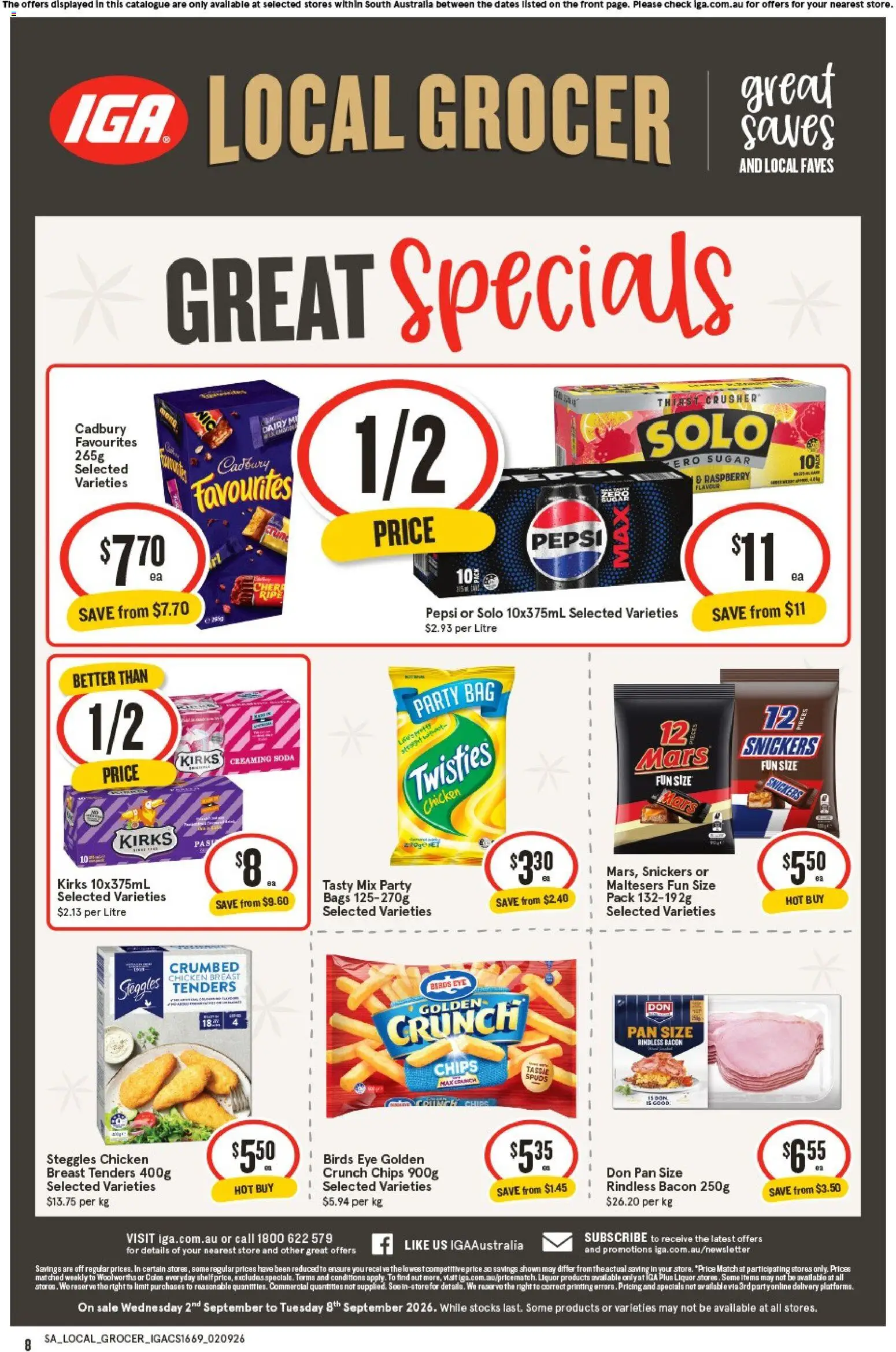 IGA catalogue - valid from 02/09/2026 | Page: 2 | Products: Bacon, Pepsi, Chips, Snickers
