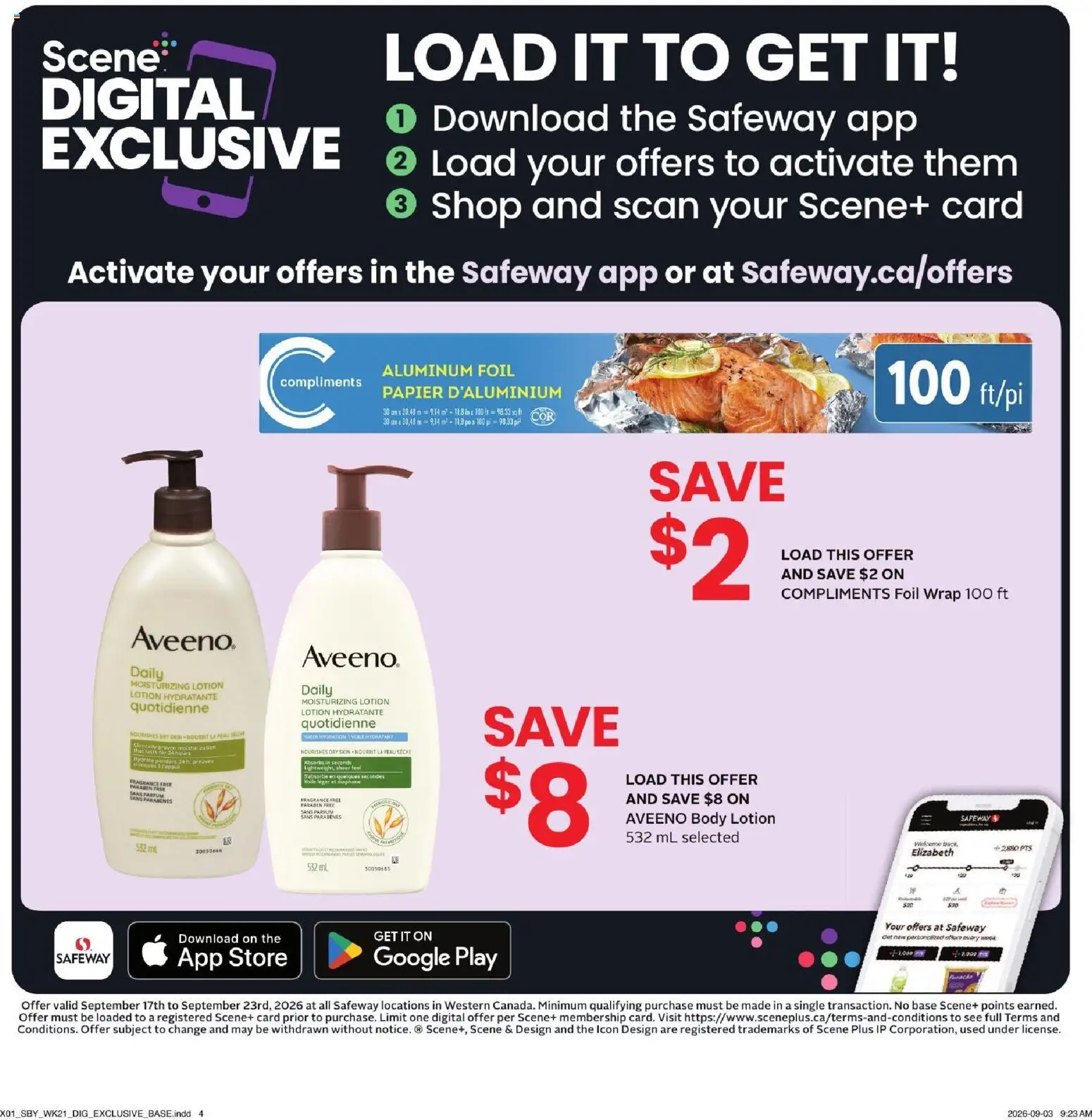 Safeway flyer valid from Sep 17, 2026 | Page: 12 | Products: Aluminum foil, Fragrance, Body lotion, Foil