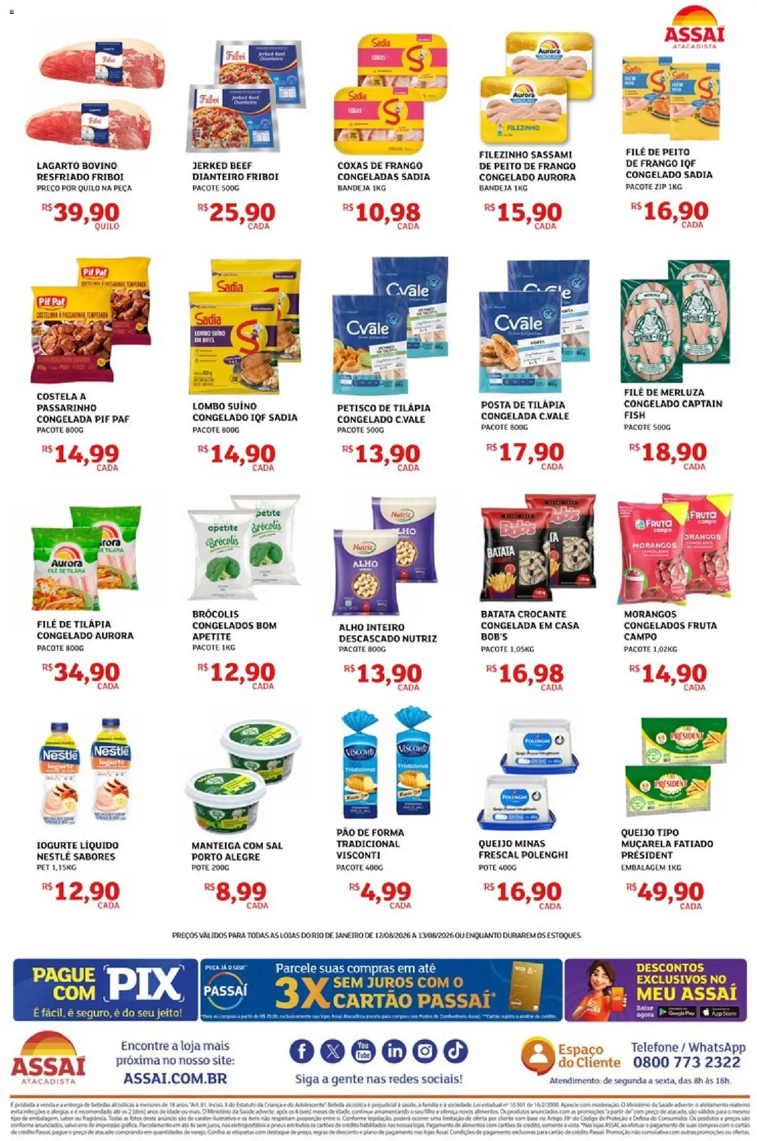 Assaí Atacadista Folheto - válido de 12/08/2026 | Página: 2 | Produtos: Tilápia, Alimentos, Sal, Peito de frango