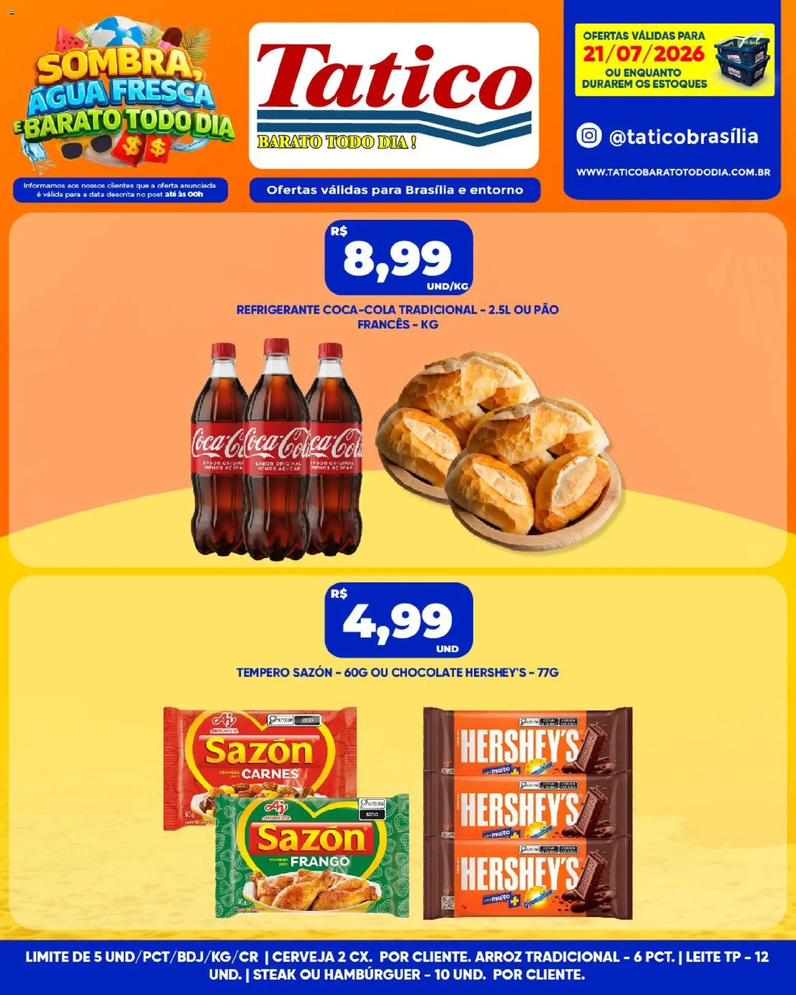 Tatico Folheto - válido de 21/07/2026 | Página: 7 | Produtos: Leite, Arroz, Frango, Pão francês