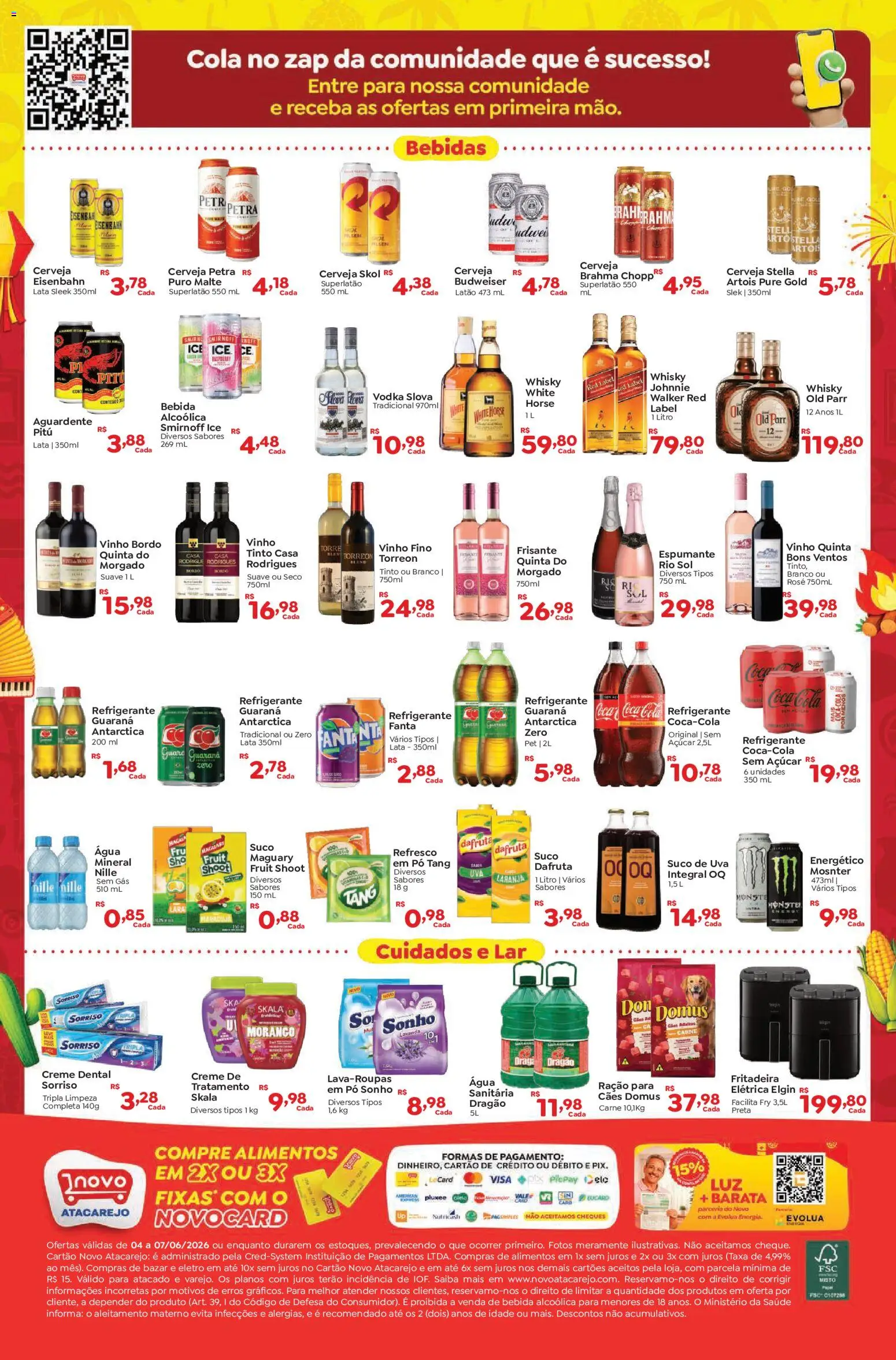 Novo Atacarejo Folheto - válido de 04.06.2026 | Página: 2 | Produtos: Fanta, Whisky, Cola, Suco