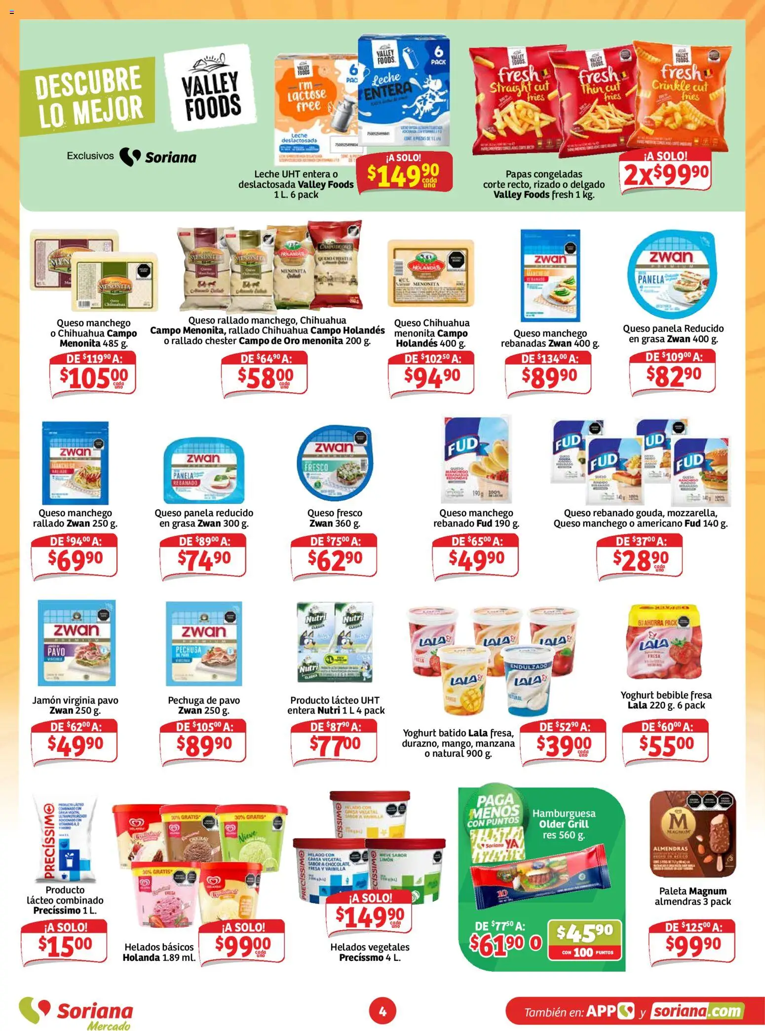 Nuevas ofertas de Soriana válidas en toda la República Mexicana desde el 25/09/2026. ¡Encuentra las mejores ofertas en Soriana Mercado - Ahorro constante y sonante Mercado Nacional! | Página: 4 | Productos: Manzana, Queso, Res, Pavo