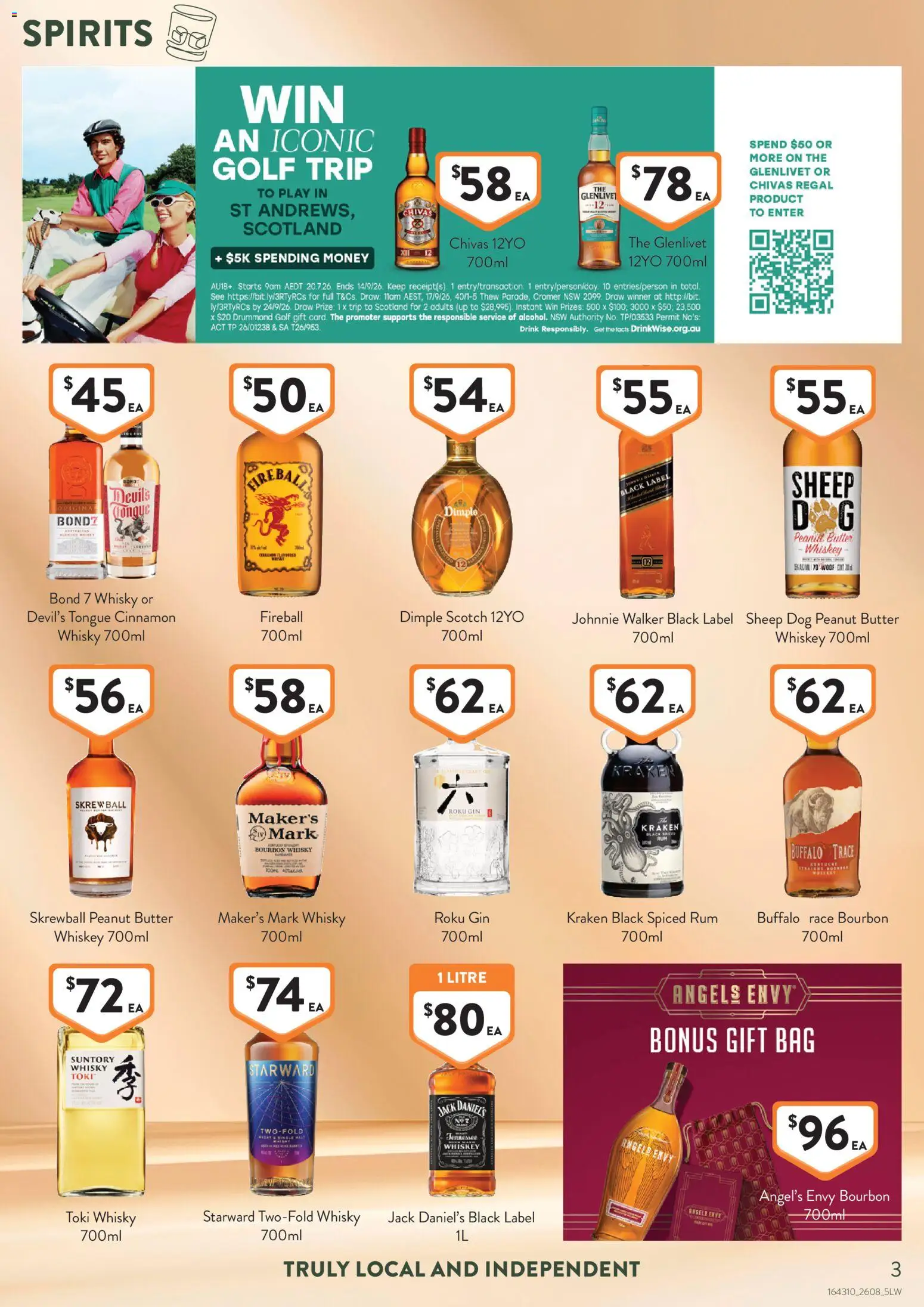 Foodworks catalogue - valid from 26/08/2026 | Page: 3 | Products: Butter, Gin, Whiskey, Bag