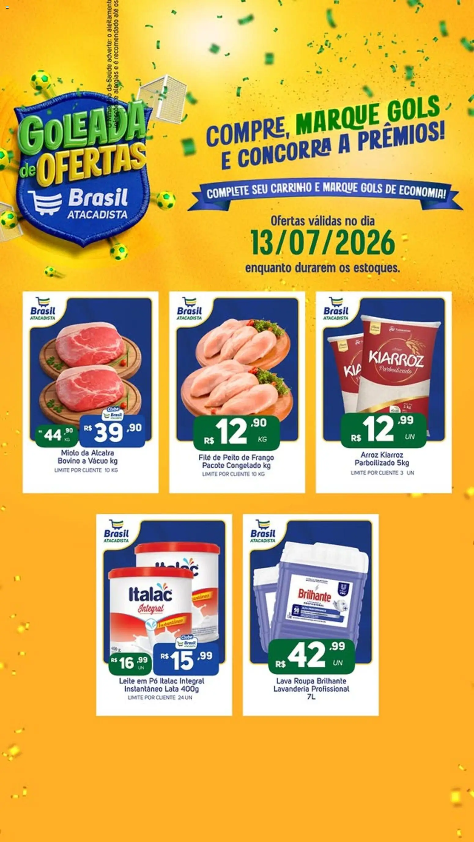 Brasil Atacadista Folheto - válido de 13/07/2026 | Página: 1 | Produtos: Alcatra, Carrinho, Arroz, Peito de frango