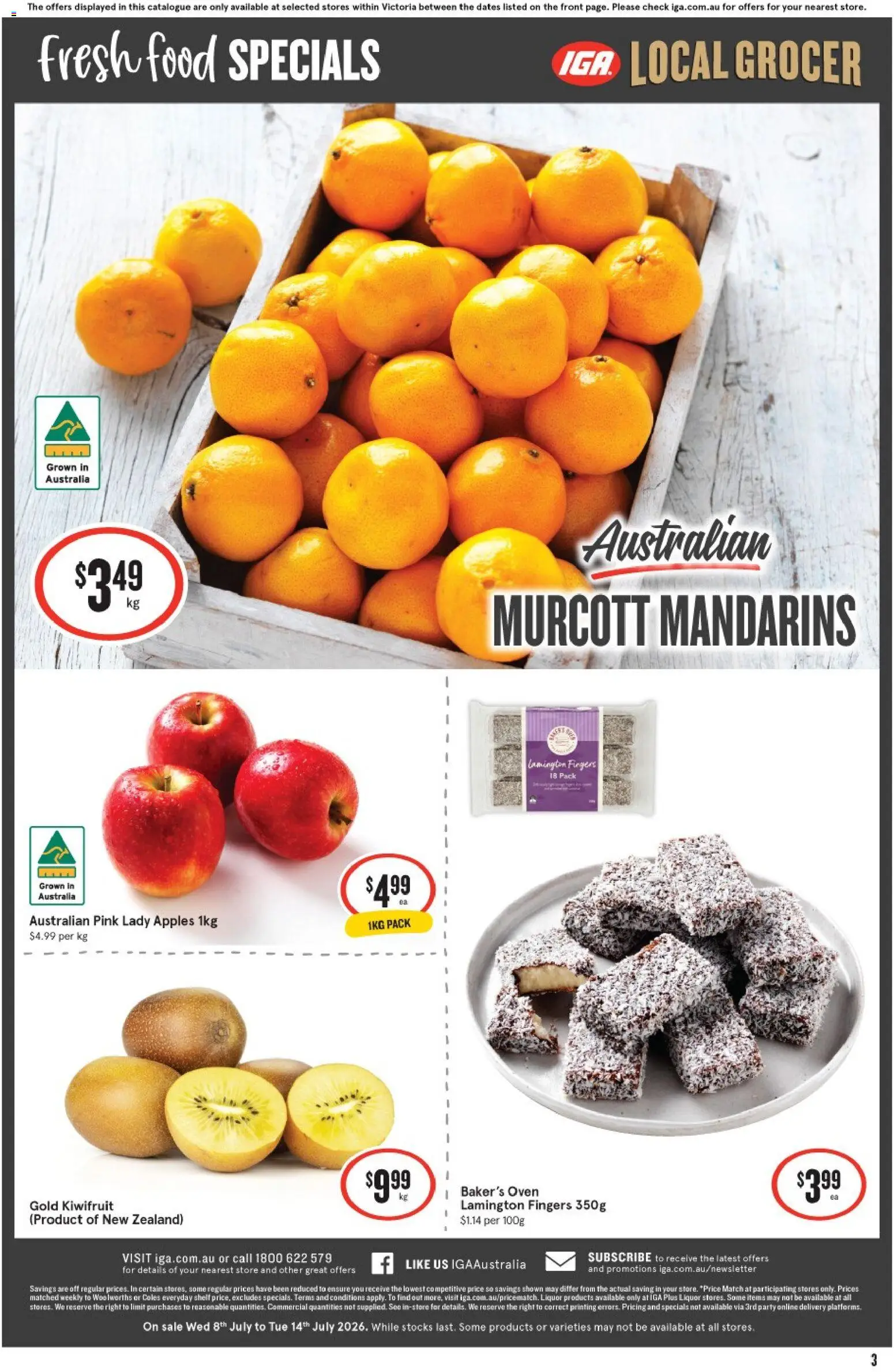 IGA catalogue - valid from 08/07/2026 | Page: 4 | Products: Shelf, Apples, Kiwifruit, Mandarins