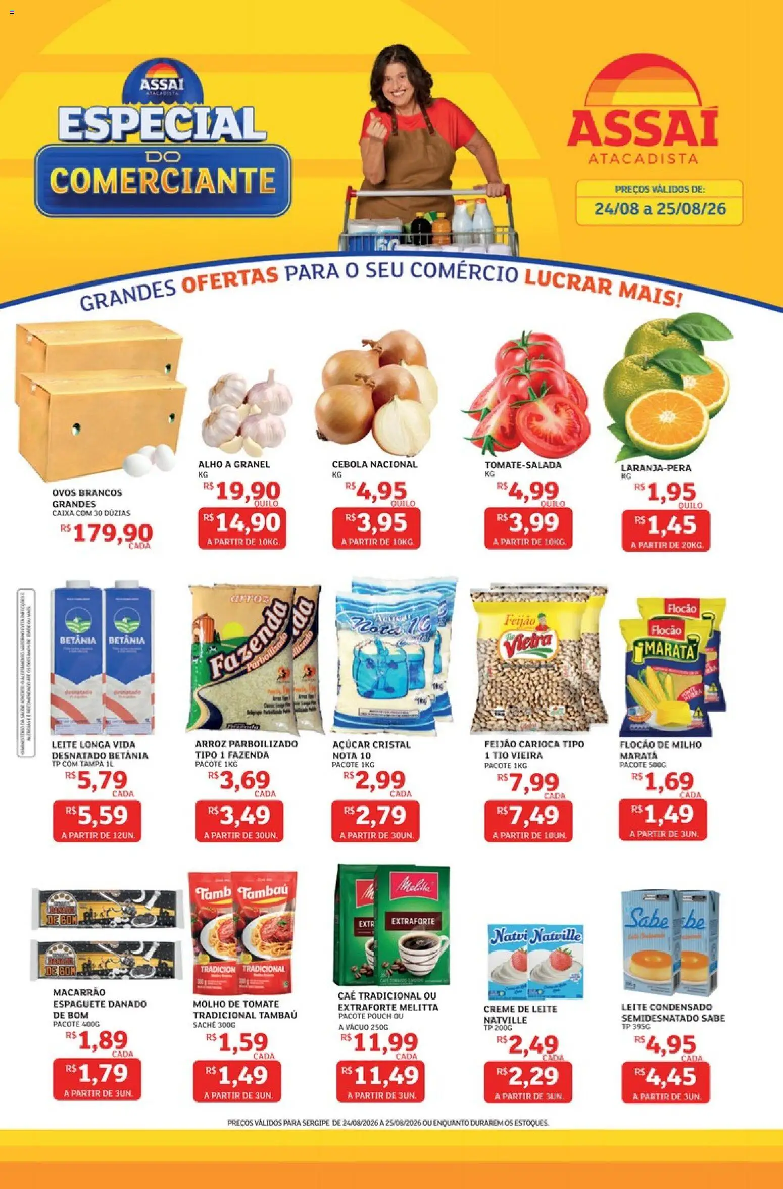 Assaí Atacadista Folheto - válido de 24/08/2026 | Página: 1 | Produtos: Leite longa vida, Creme, Açúcar, Açúcar cristal