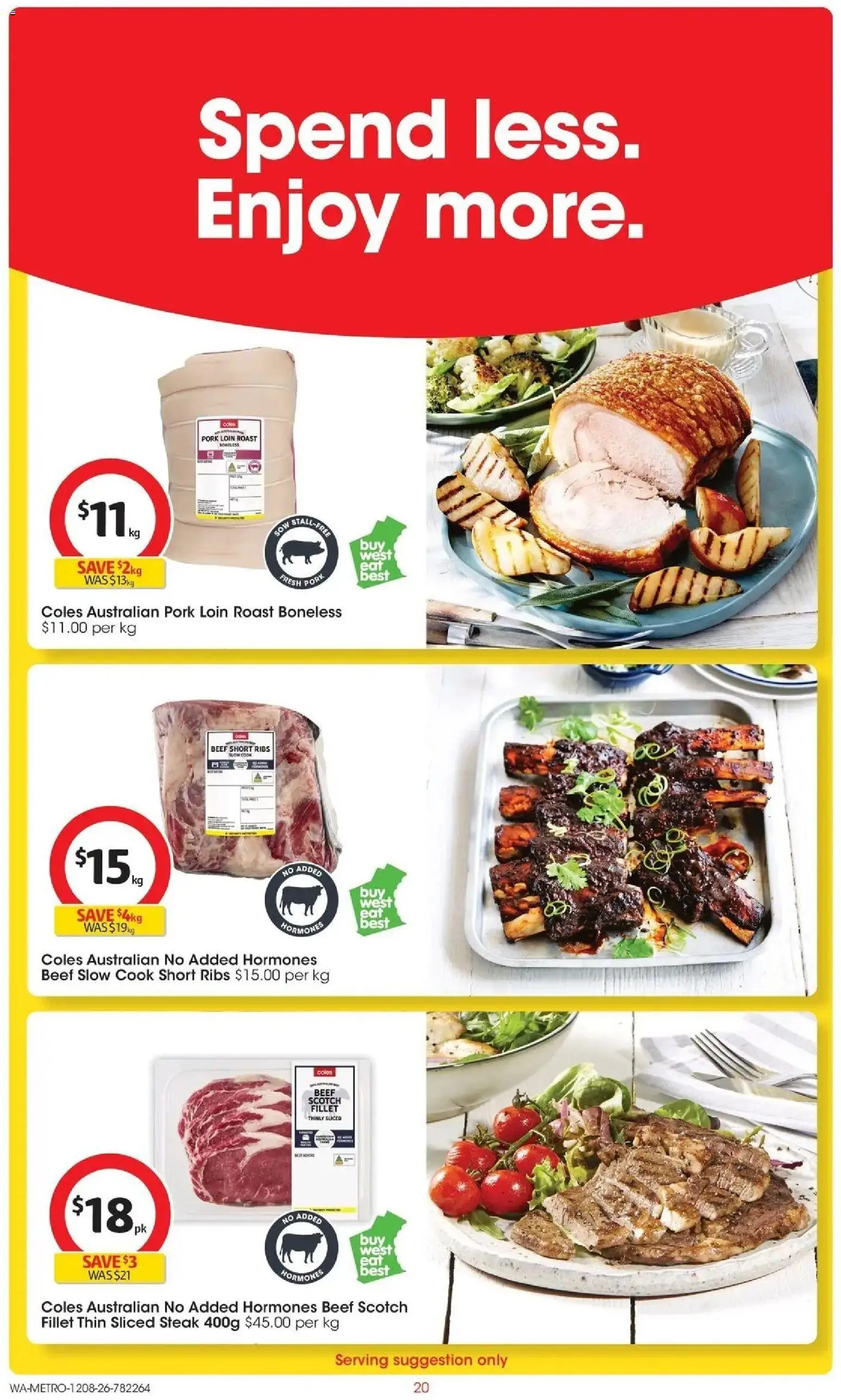 Coles catalogue - valid from 12/08/2026 | Page: 20 | Products: Pork roast, Beef, Steak, Beef ribs