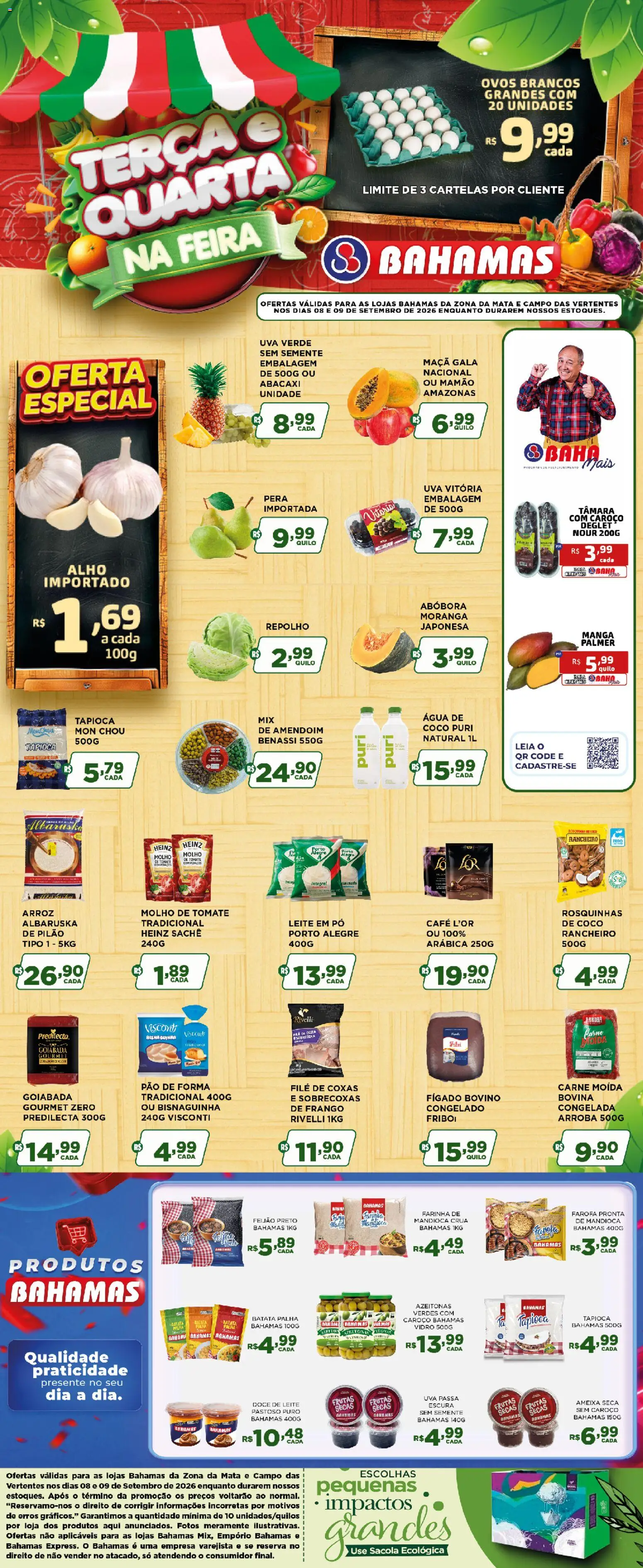 Bahamas Supermercados Folheto - válido de 08/09/2026 | Página: 1 | Produtos: Abóbora, Amendoim, Abacaxi, Farofa