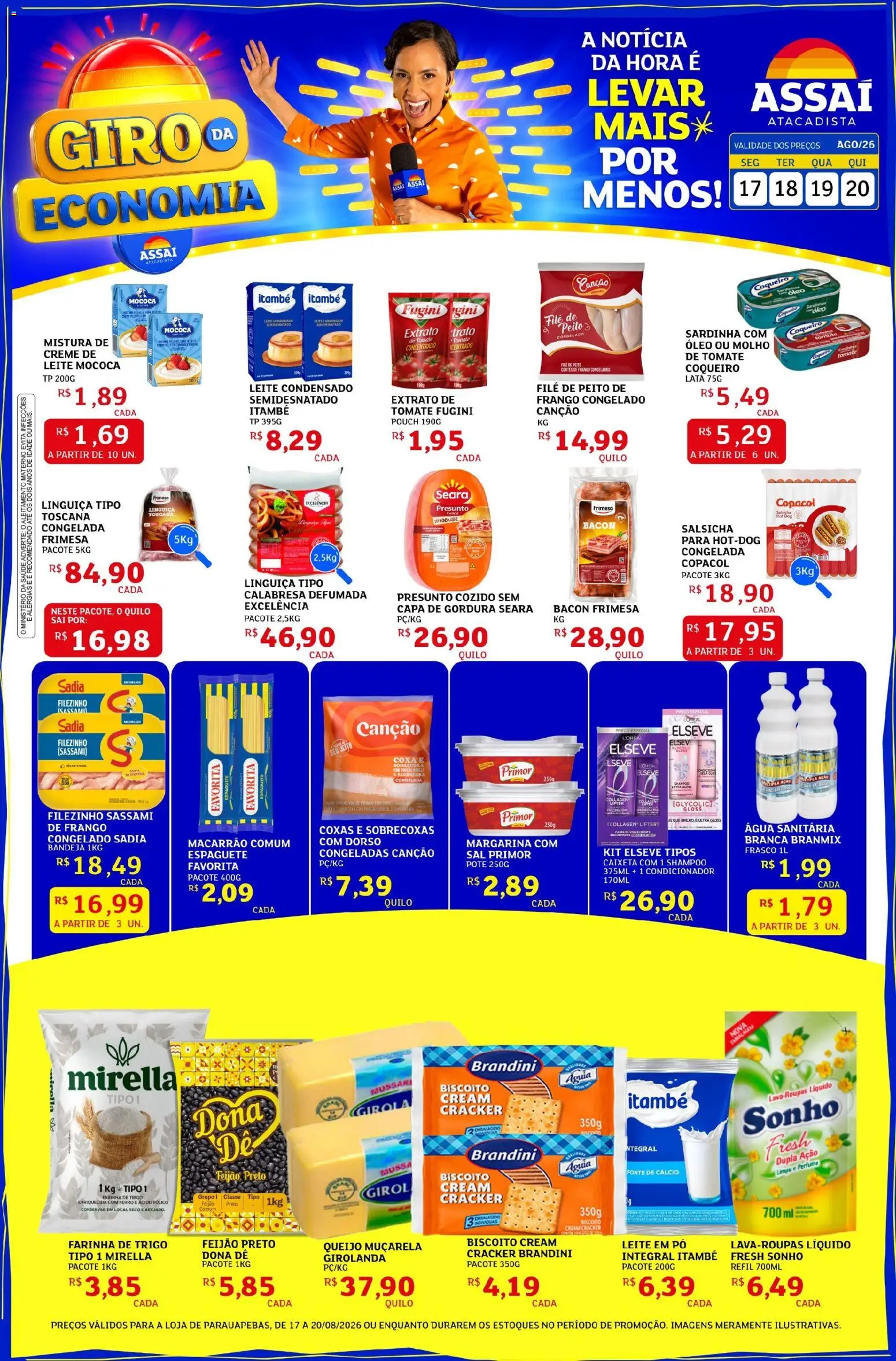 Assaí Atacadista Folheto - válido de 17/08/2026 | Página: 1 | Produtos: Sonho, Sal, Leite condensado, Leite em pó