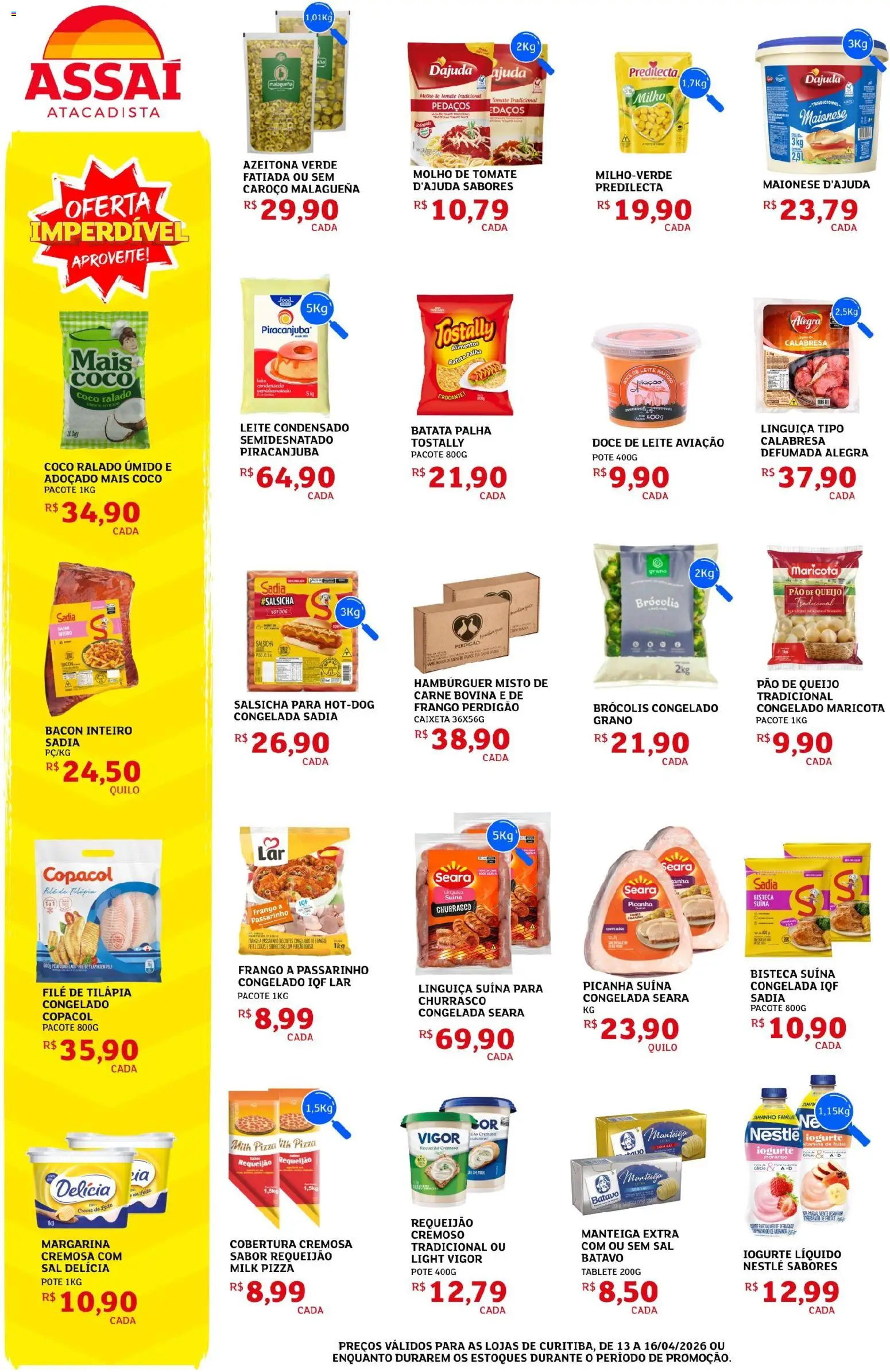 Assaí Atacadista Folheto - válido de 13.04.2026 | Página: 2 | Produtos: Pão, Carne, Batata, Leite condensado