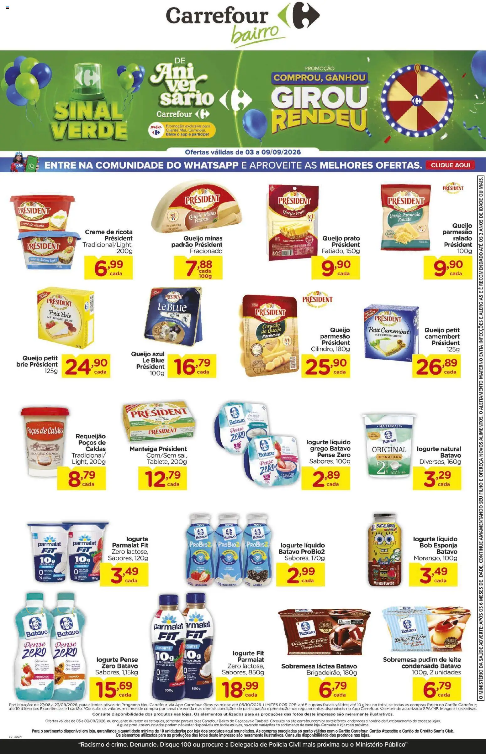 Carrefour Bairro Folheto - válido de 03/09/2026 | Página: 3 | Produtos: Queijo, Parmesão, Camembert, Mamão