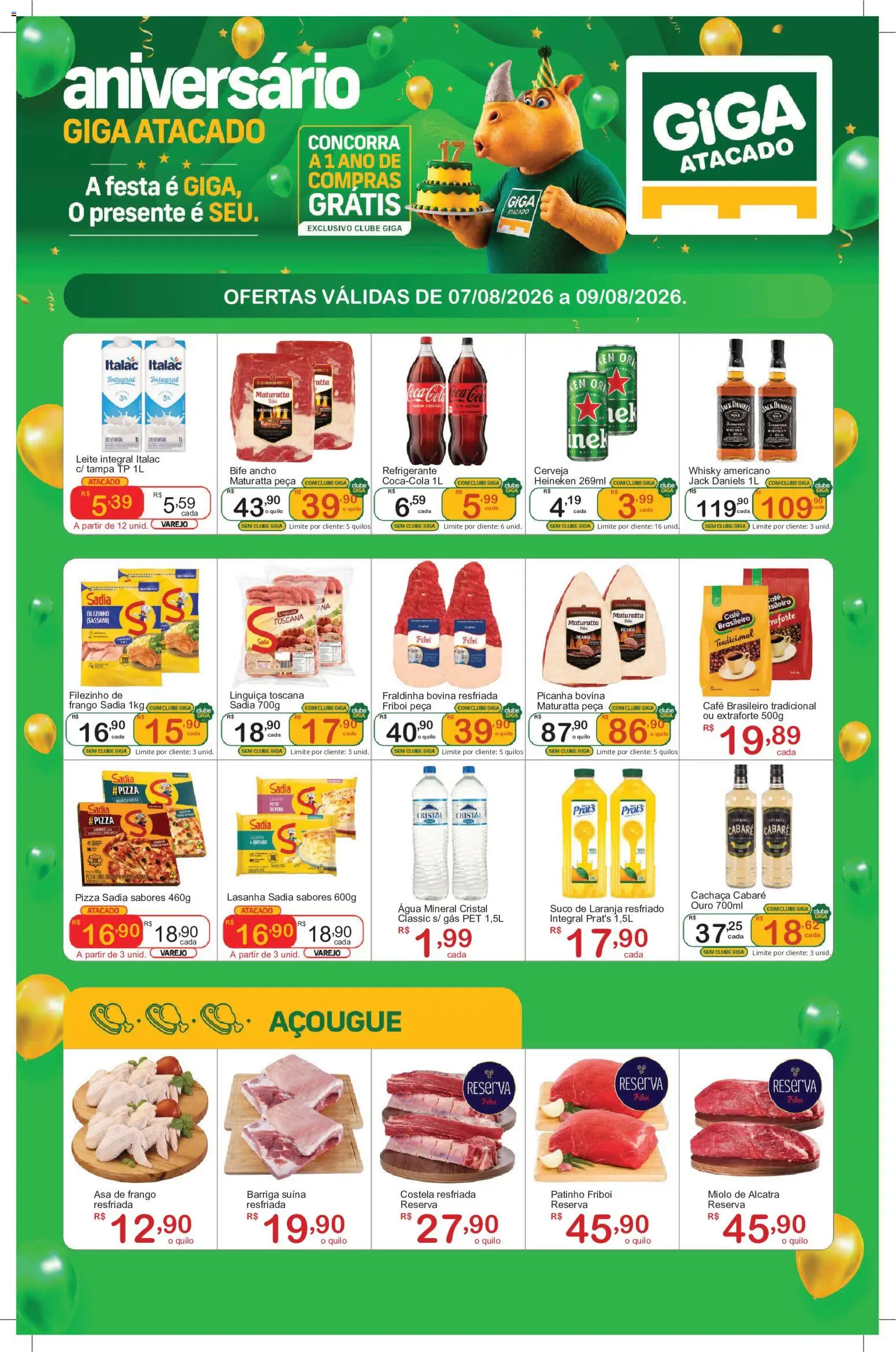 GIGA Atacado Folheto - válido de 07/08/2026 | Página: 1 | Produtos: Picanha, Leite, Barriga suína, Heineken