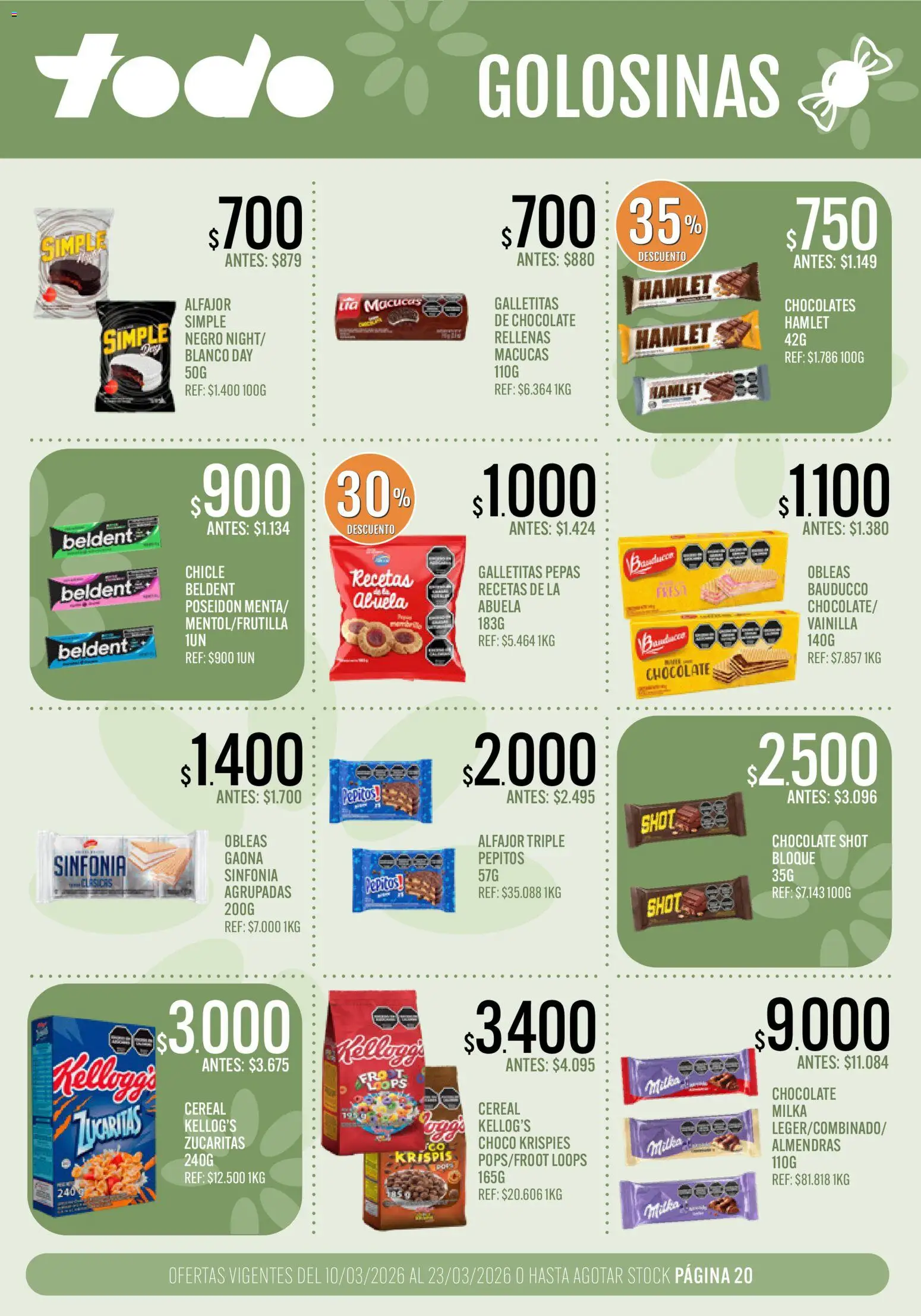 Supermercados TODO - Ofertas │ válido desde el 10.03.2026 | Página: 20 | Productos: Galletitas, Chocolate, Chicle, Alfajor
