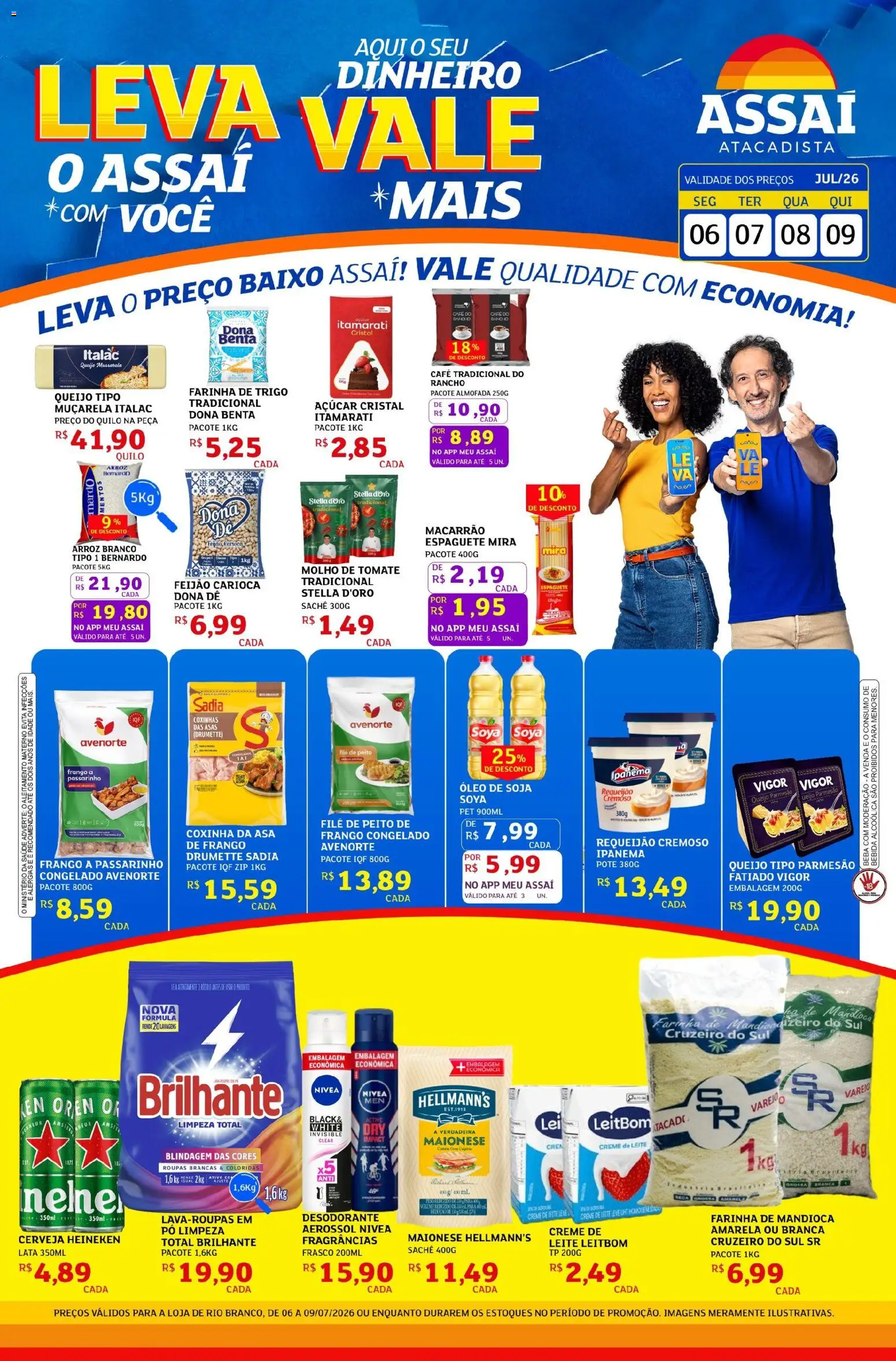 Assaí Atacadista Folheto - válido de 08/07/2026 | Página: 1 | Produtos: Farinha de mandioca, Arroz, Heineken, Açúcar