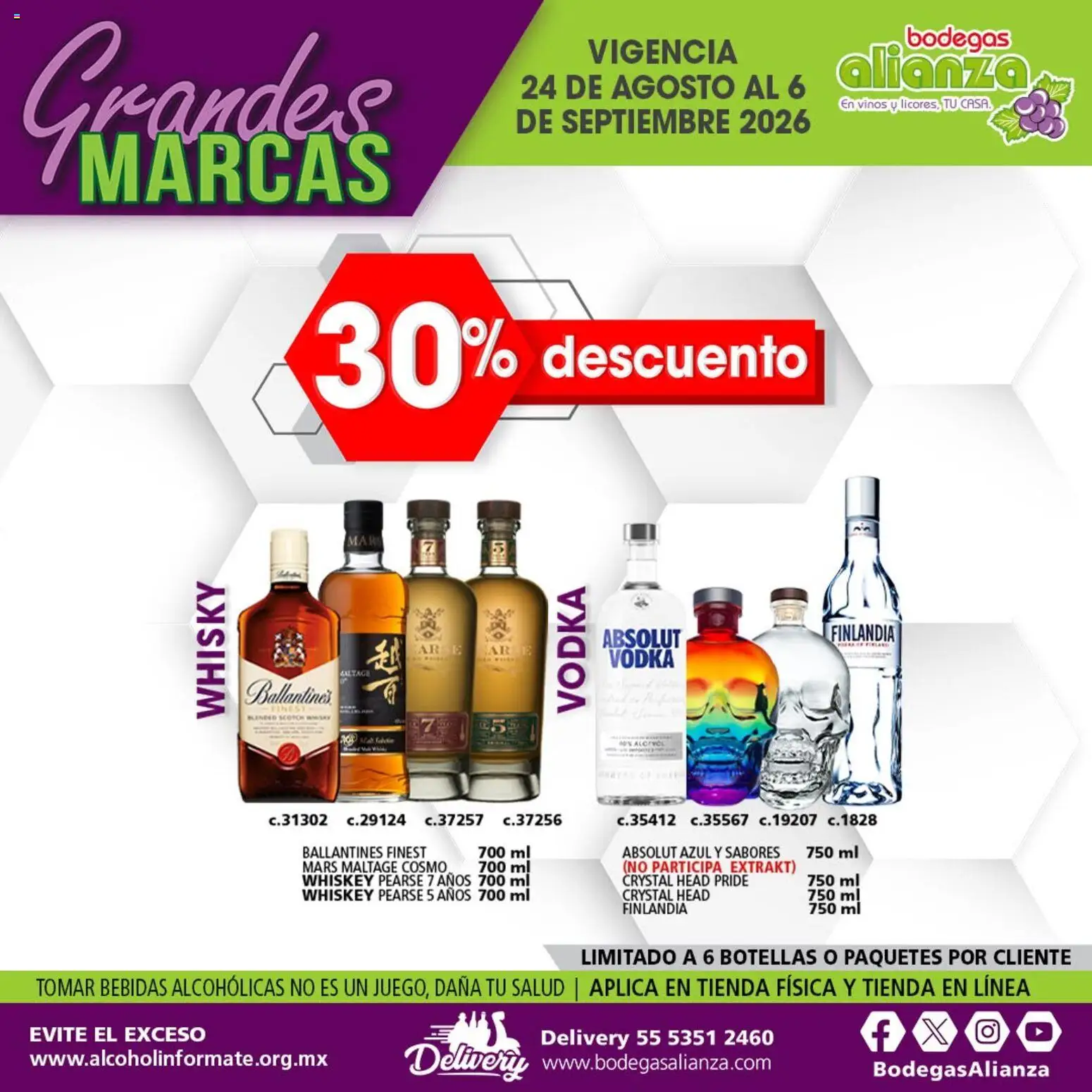 Nuevas ofertas de Bodegas Alianza válidas en toda la República Mexicana desde el 24/08/2026. ¡Encuentra las mejores ofertas en Bodegas Alianza catálogo Grandes Marcas! | Página: 5 | Productos: Whiskey, Bebidas, Vodka, Whisky