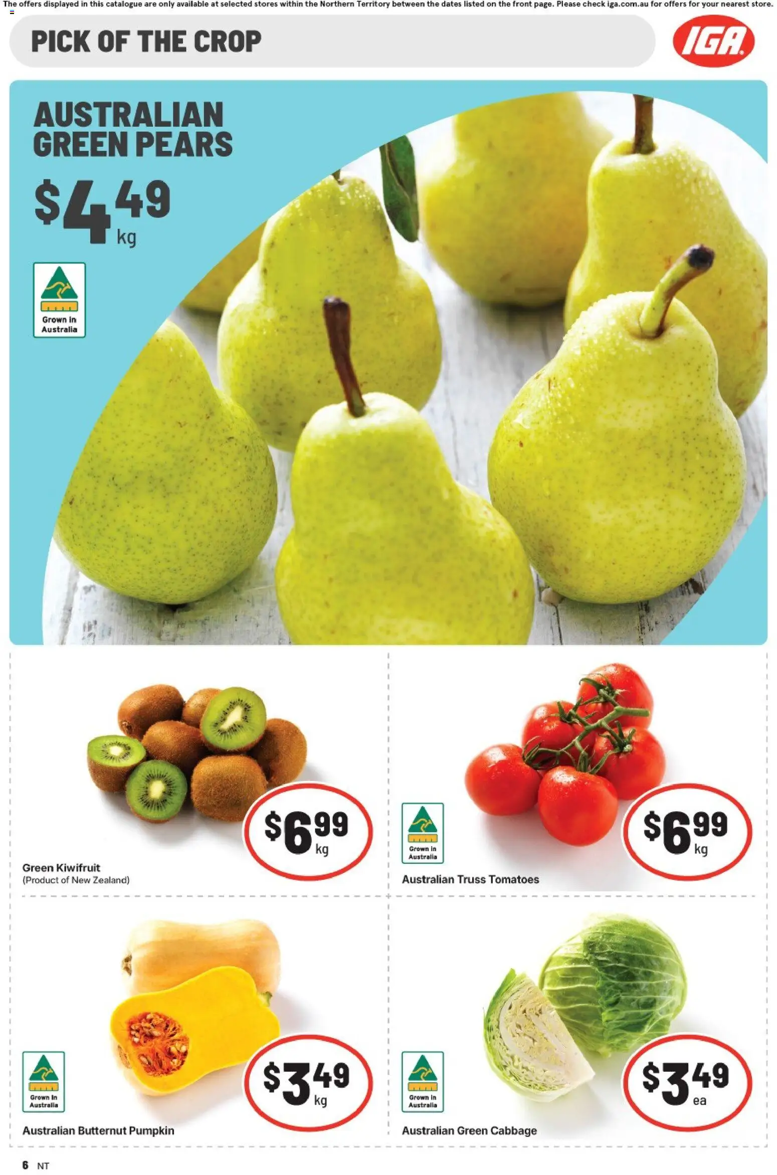 IGA catalogue - valid from 19/08/2026 | Page: 6 | Products: Tomatoes, Cabbage, Pumpkin, Pears
