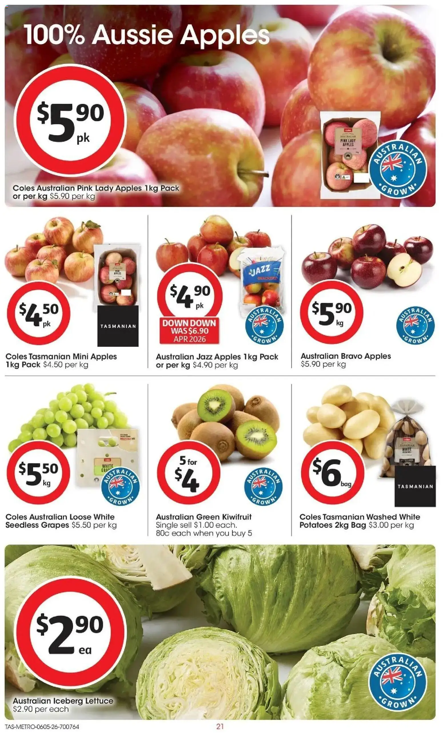 Coles catalogue - valid from 05.05.2026 | Page: 21 | Products: Lettuce, Apples, Grapes, Bag