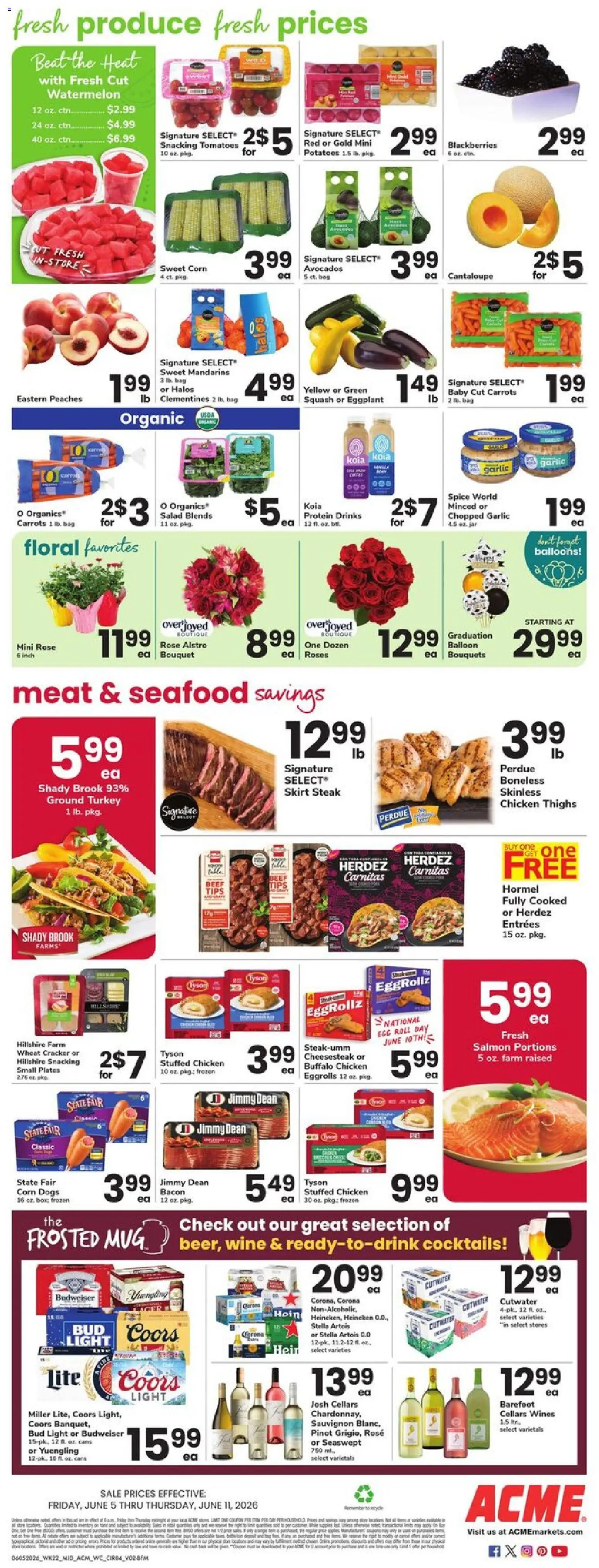 Acme Weekly Ad - valid from 05.06.2026 | Page: 4 | Products: Mandarins, Wine, Seafood, Watermelon