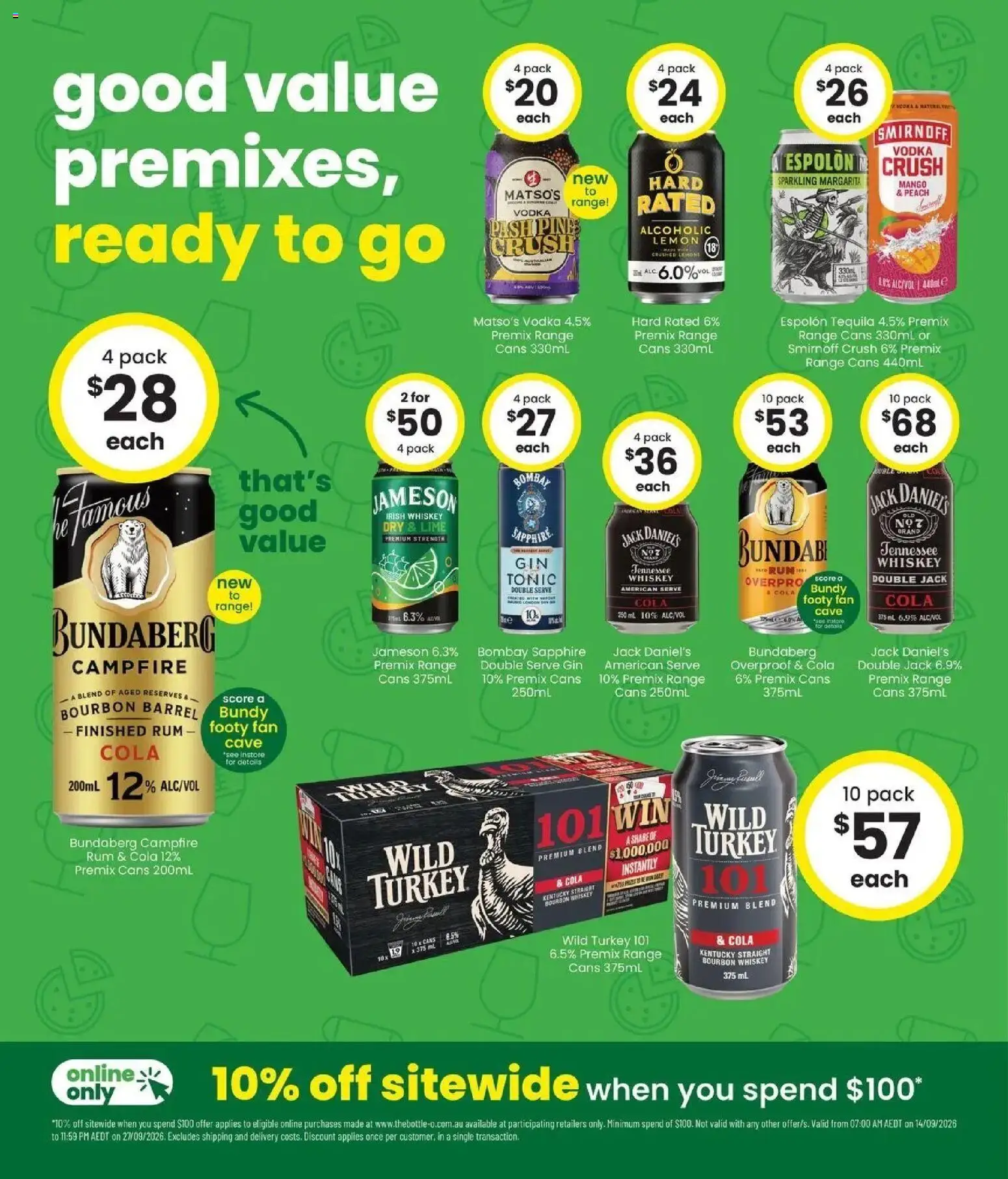 The Bottle-O - Good value booze for good value fans 14/09 - 14/09/2026 > weekly / monthly specials | Page: 4 | Products: Tonic, Turkey, Bombay Sapphire, Jameson
