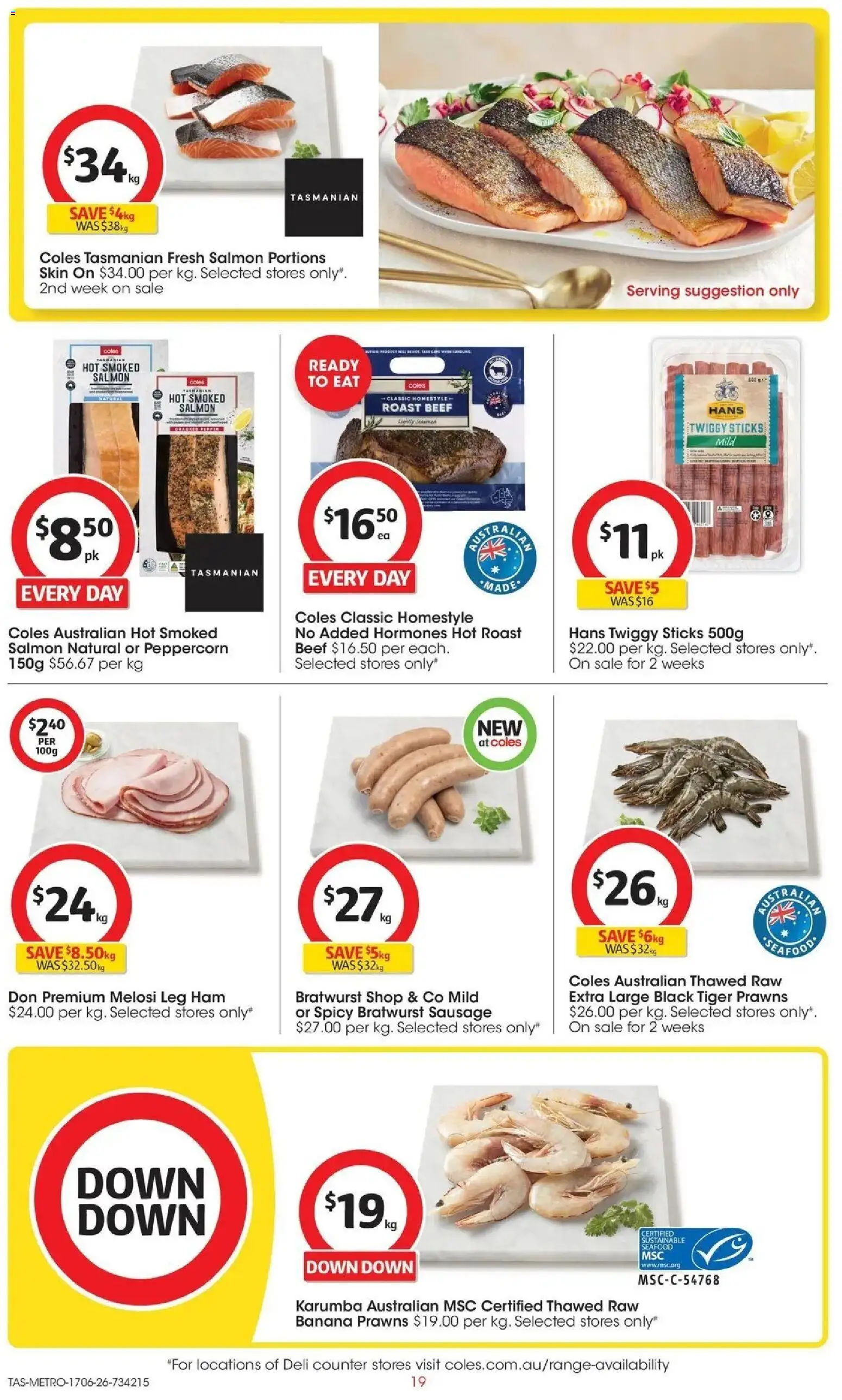 Coles catalogue - valid from 16.06.2026 | Page: 19 | Products: Ham, Beef, Prawns, Sausage