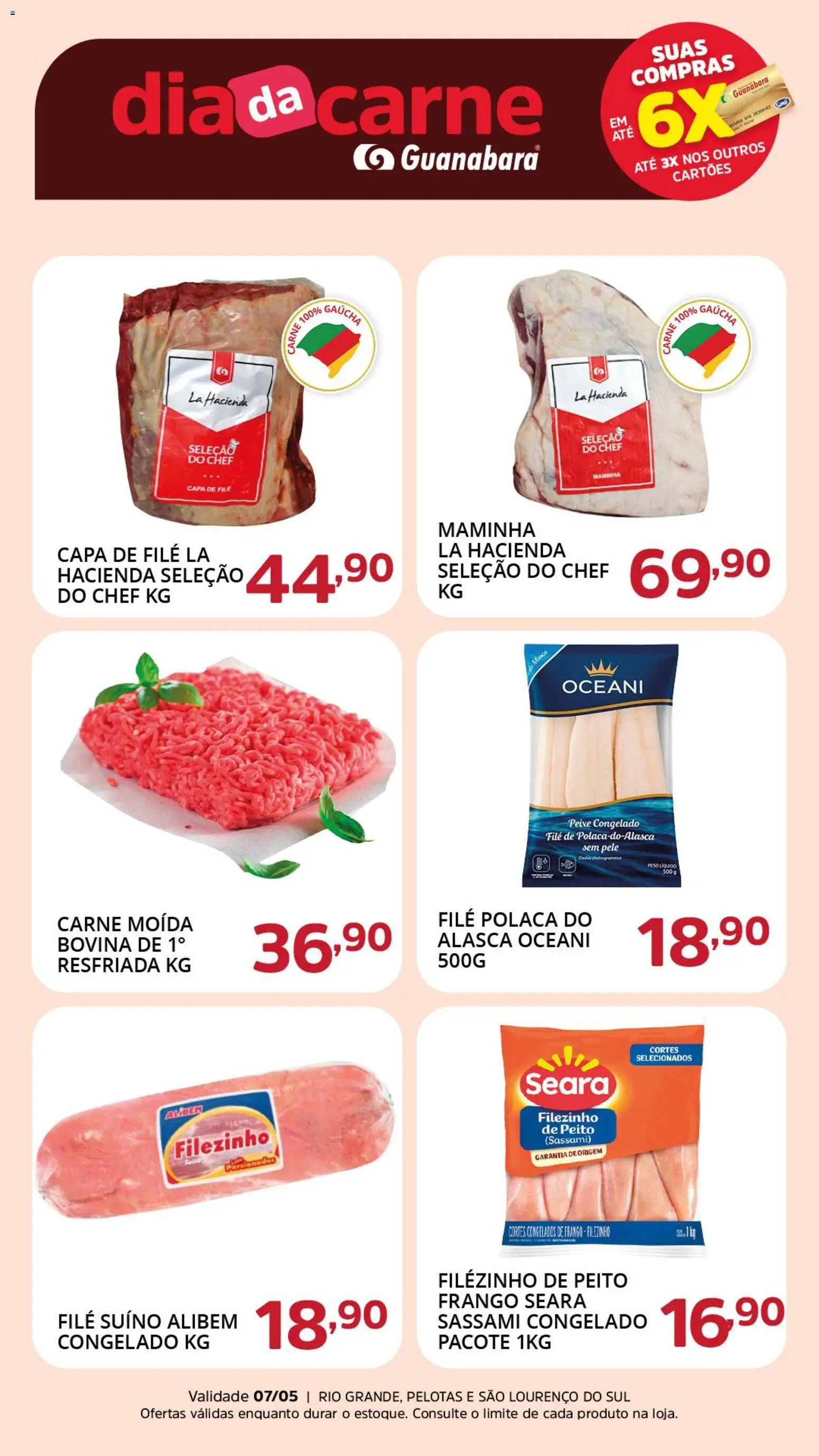 Supermercado Guanabara Folheto - válido de 07.05.2026 | Página: 1 | Produtos: Maminha, Carne, Frango, Carne moída
