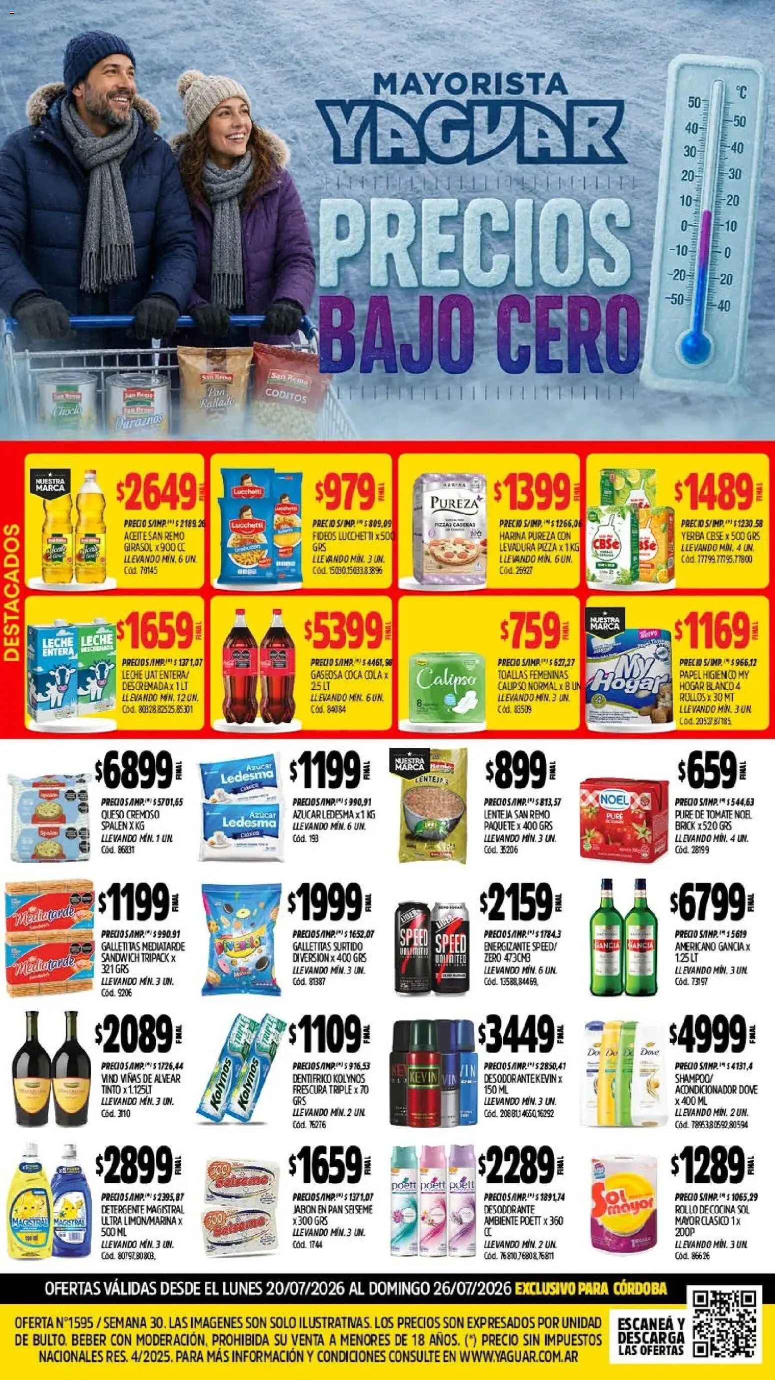 Yaguar - Oferta Semanal Córdoba │ válido desde el 20/07/2026 | Página: 1 | Productos: Toallas, Azucar, Lentejas, Pizza