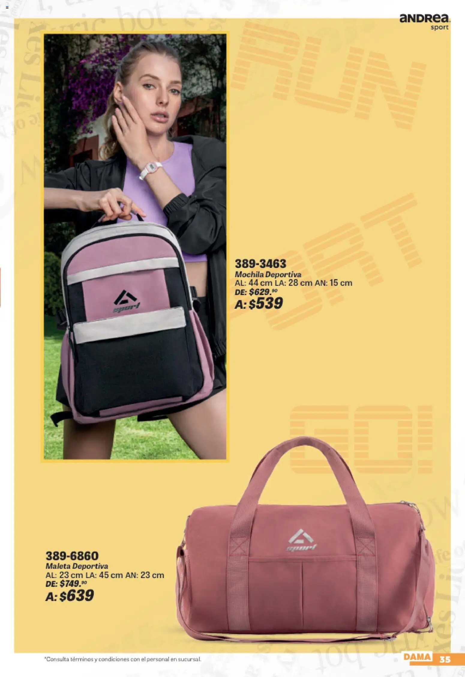Nuevas ofertas de Andrea válidas en toda la República Mexicana desde el 19/07/2026. ¡Encuentra las mejores ofertas en Andrea catálogo Sports Week! | Página: 35 | Productos: Mochila, Maleta