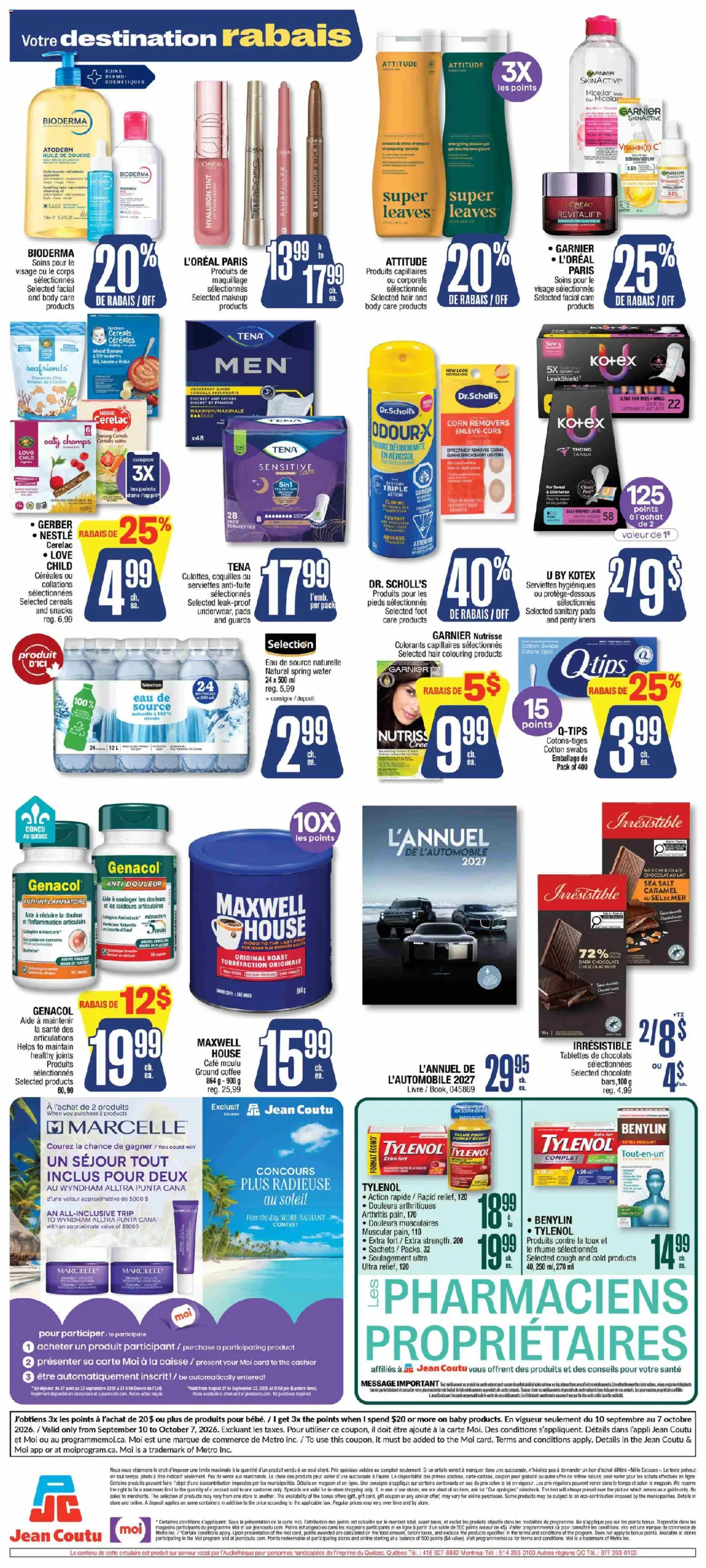 Jean Coutu flyer valid from Sep 10, 2026 | Page: 3 | Products: Shower gel, Salt, Milk, Panty liners