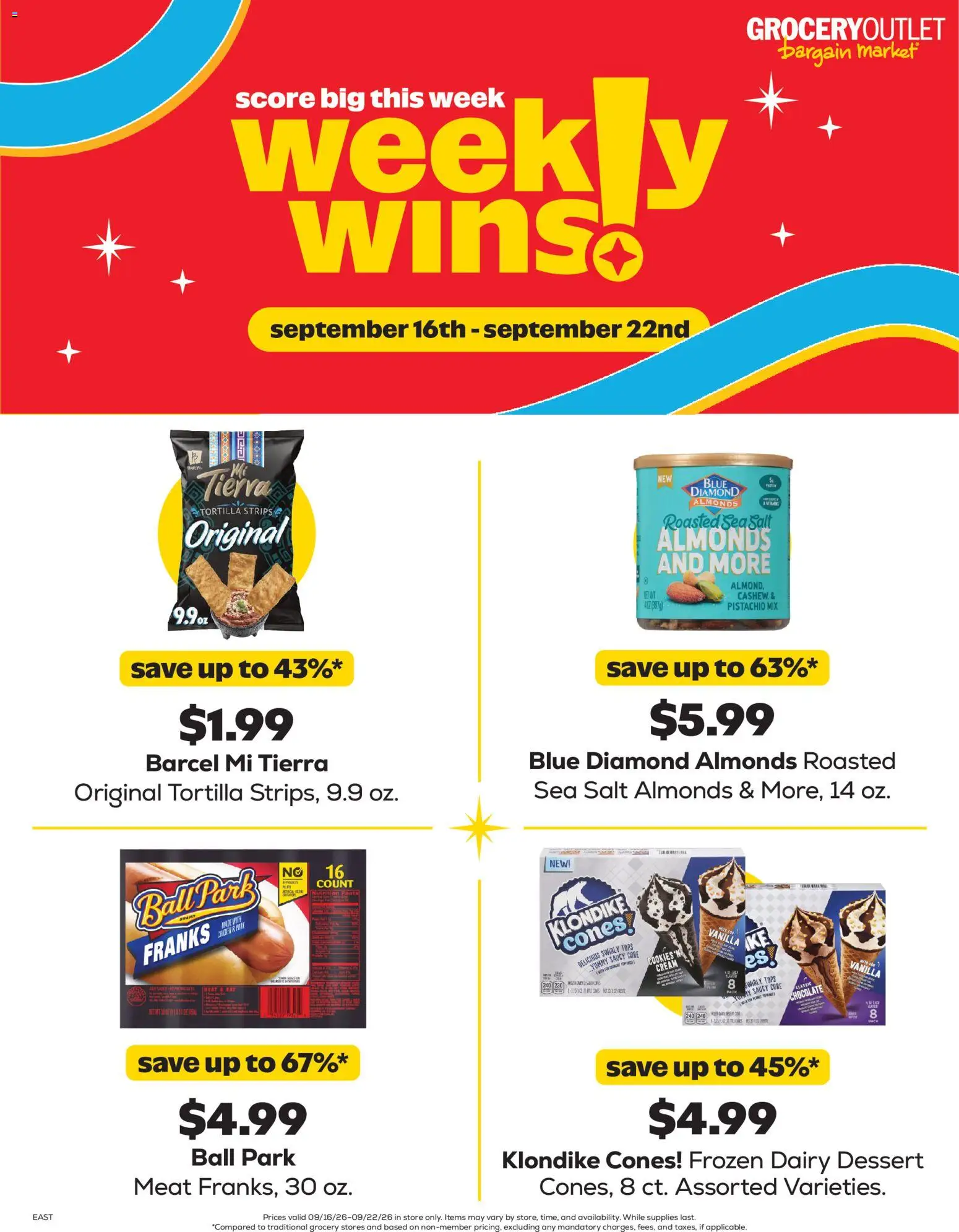 Grocery Outlet Weekly Ad - valid from 09/16/2026 | Page: 1 | Products: Almonds, Chocolate, Cream, Vanilla