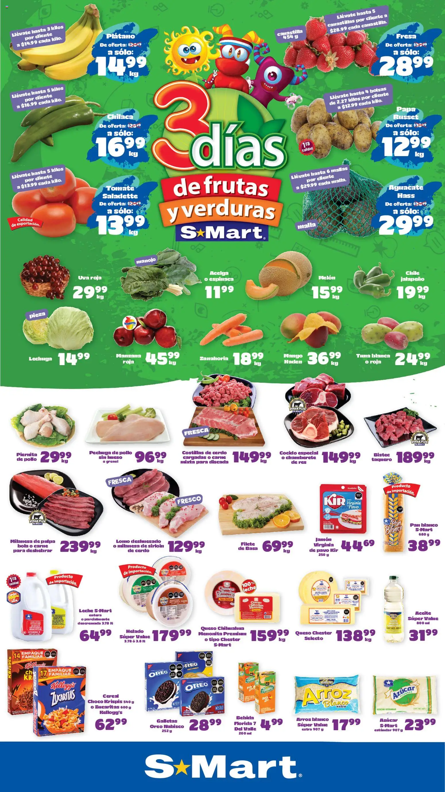 Nuevas ofertas de S-Mart válidas en toda la República Mexicana desde el 11/08/2026. ¡Encuentra las mejores ofertas en S-Mart folleto Chihuahua! | Página: 1 | Productos: Papa, Chile, Queso, Verduras